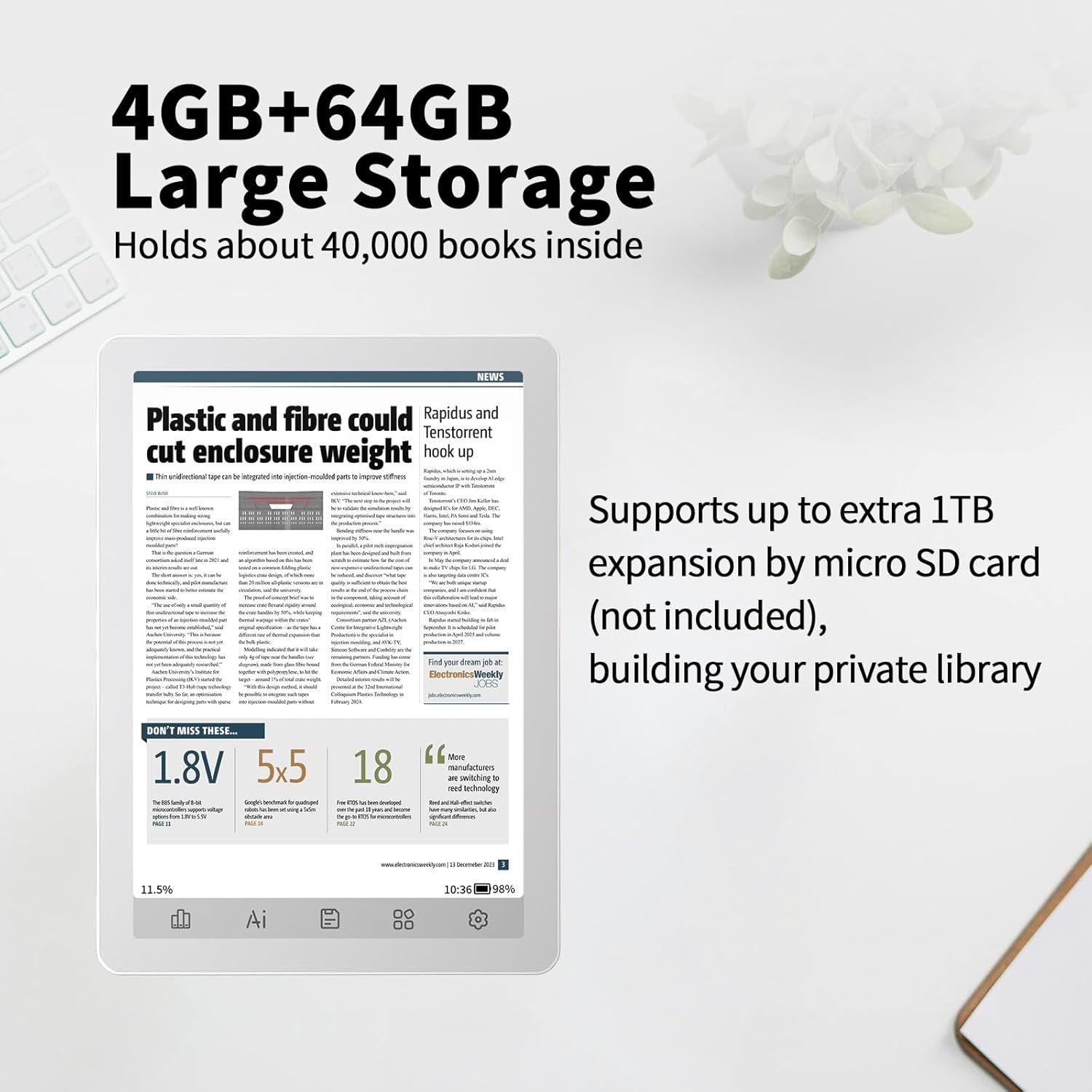 B6 Color E-Reader, Colour Ebook Readers 6 Inch E-Ink Ereaders Digital Epaper Tablet with Android 14, 4GB+64GB, Adjustable Front Light Ereader Device with Audiobook Translator Voice Recorder