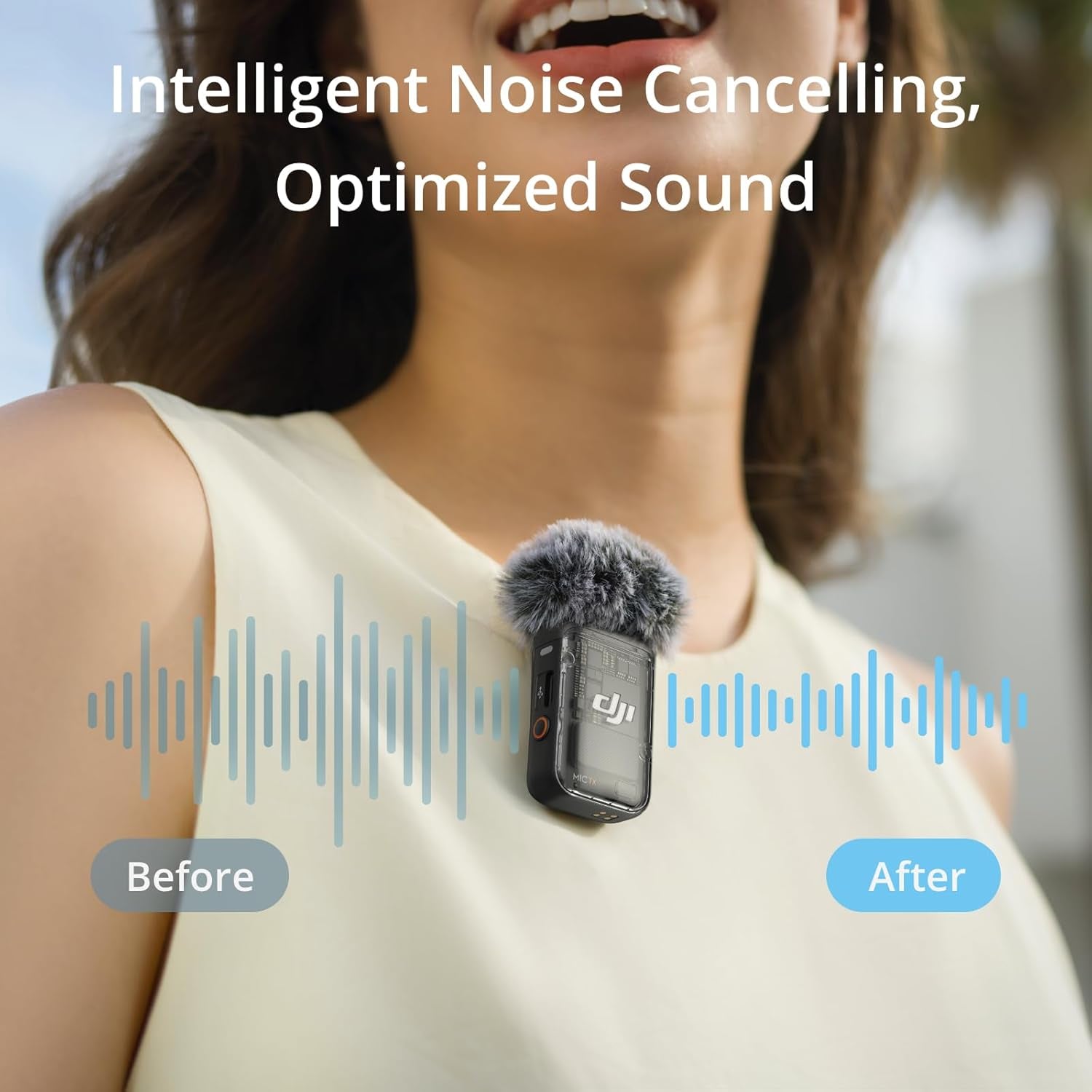 Mic 2 (1 TX + 1 RX), Wireless Microphone with Intelligent Noise Cancelling, 32-Bit Float Internal Recording, Optimized Sound, 250M (820 Ft.) Range, Microphone for Iphone, Android, Camera, Vlogs