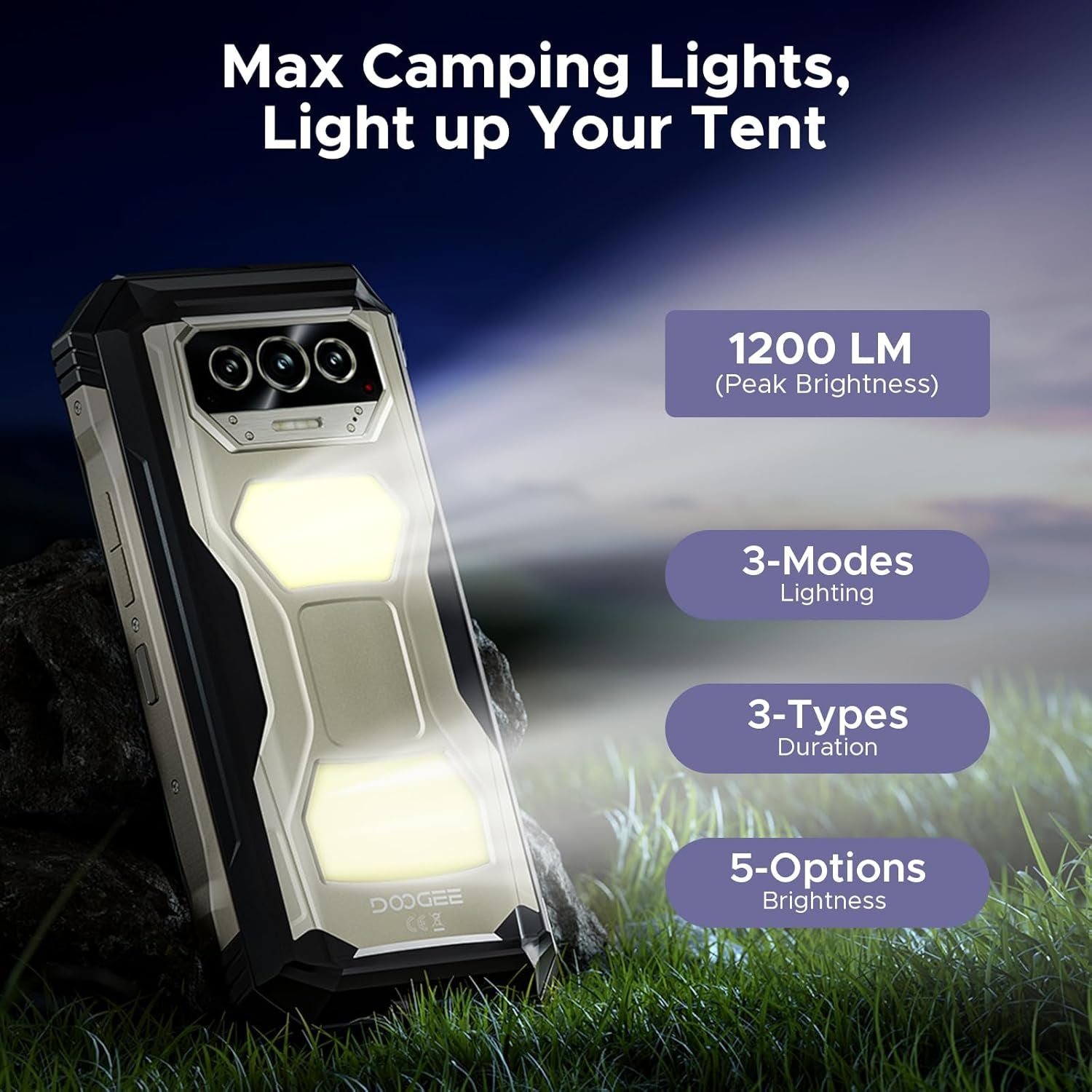 V Max S (2025) 5G Unlocked Rugged Phone,Dual Camping Lights,22000Mah Battery,Android 14,24GB+256GB/TF 2TB Rugged Smartphone,108Mp+16Mp,6.58”Fhd+120Hz IPS Screen,Dual Unlock/Nfc/Wifi6(Tarnish)