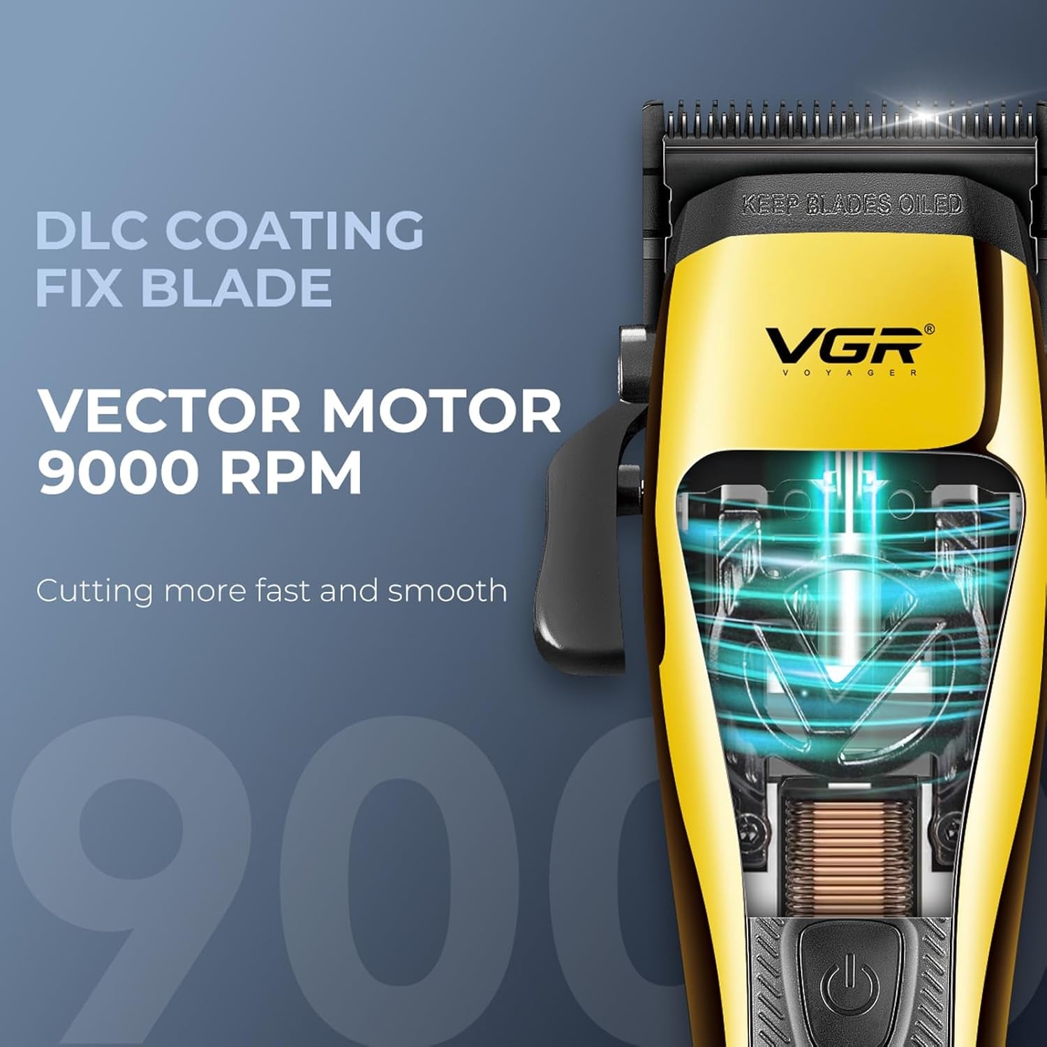 015 Professional Cordless Hair Clippers for Men, 9000 RPM Vector Motor Hair Trimmer Dlc-Blade Barber Clipper for Hair Cutting with Metal Body, 1 Modular Lid in Black, Travel Case