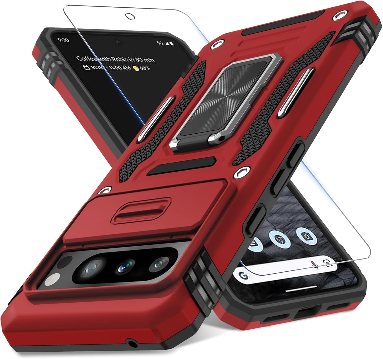 Case for Google Pixel 10/10 Pro with Slide Camera Cover+Screen Protector(1 Pack), Rotated Ring Kickstand Military Grade Shockproof Protective Cover-Green