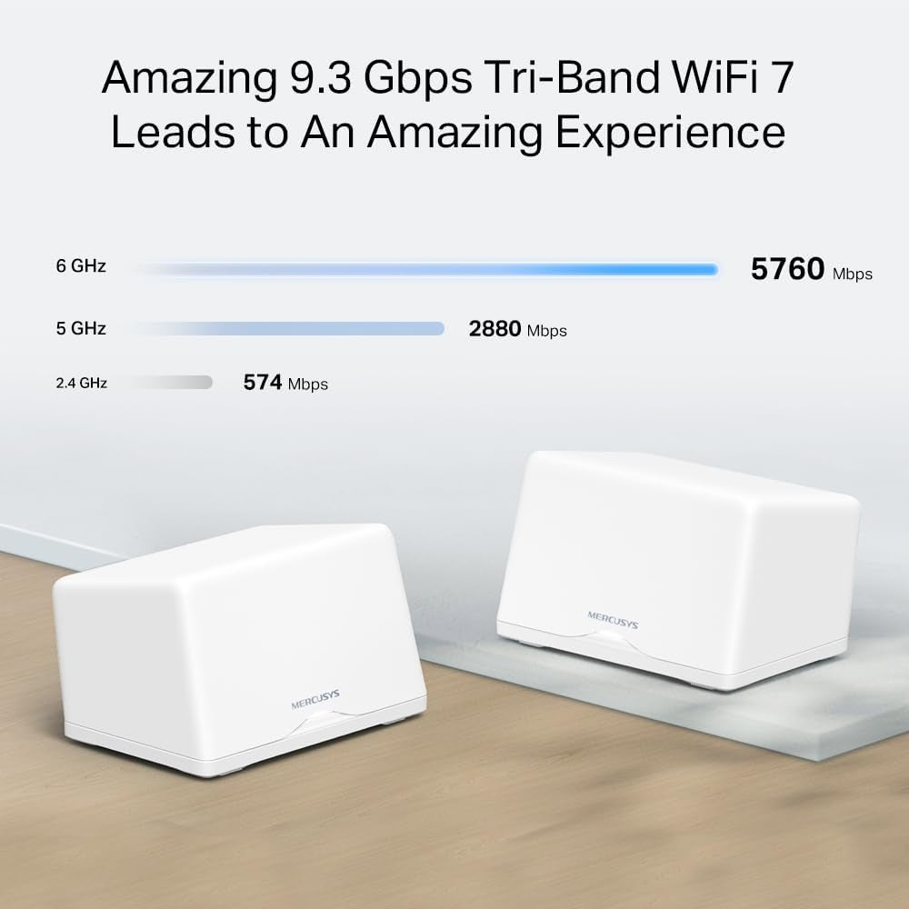 Wifi 7 Mesh Be9300Mbps Tri-Band Halo H47BE(2 Pack), Coverage up to 550 M², Connect up to 200 Devices, 3 Ports 2.5G, 320Mhz Channels, Easy App Control
