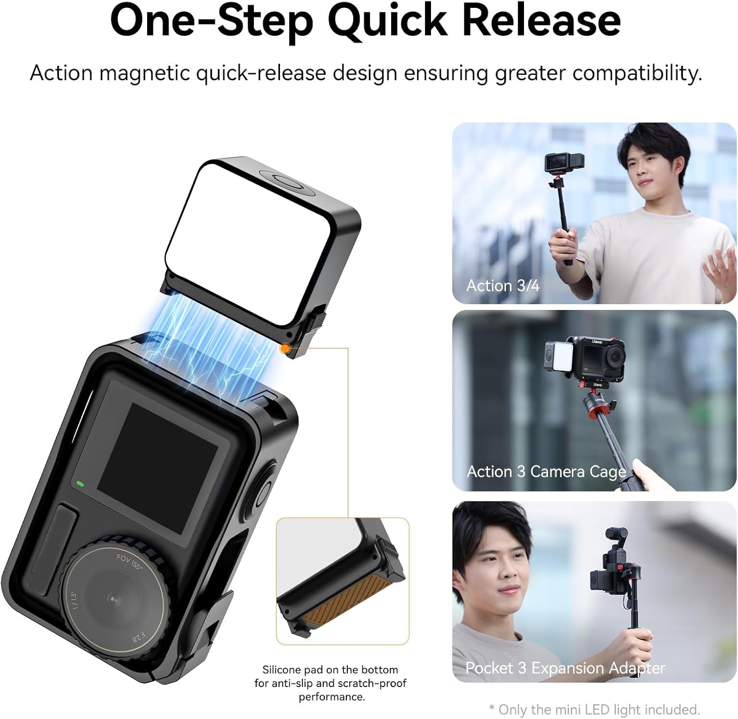 LM18 Vlogging Light Mini LED Action Camera Video Light Magnetic Photography Fill Lighting for DJI Osmo Nano Action 3/4 Camera Cage Accessories and PK-06 Pocket 3/4 Expansion Adapter