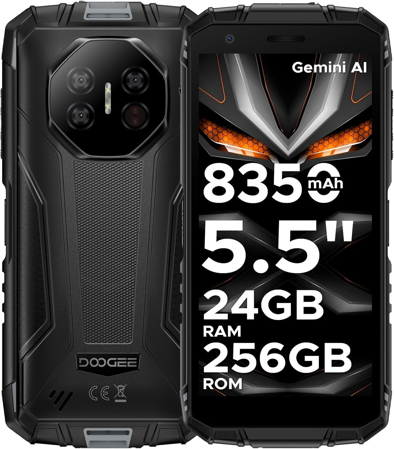 Fire 3 Ultra Android 15 Rugged Phone Unlocked, 8350Mah,24Gb+256Gb,5.5" IPS HD+ Display,16Mp+20Mp Rugged Smartphone, Octa Core Android Phone,Widevine L1/Fingerprint Id/Face Unlock/Nfc