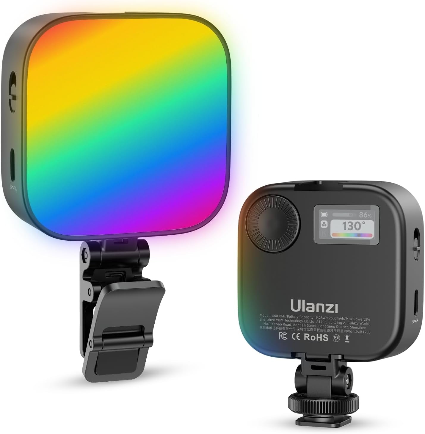 VL49 RGB Video Lights, LED Camera Light 360° Full Color Portable Photography Lighting W 3 Cold Shoe, 2000Mah Rechargeable CRI 95+ 2500-9000K Dimmable Panel Lamp Support Magnetic Attraction