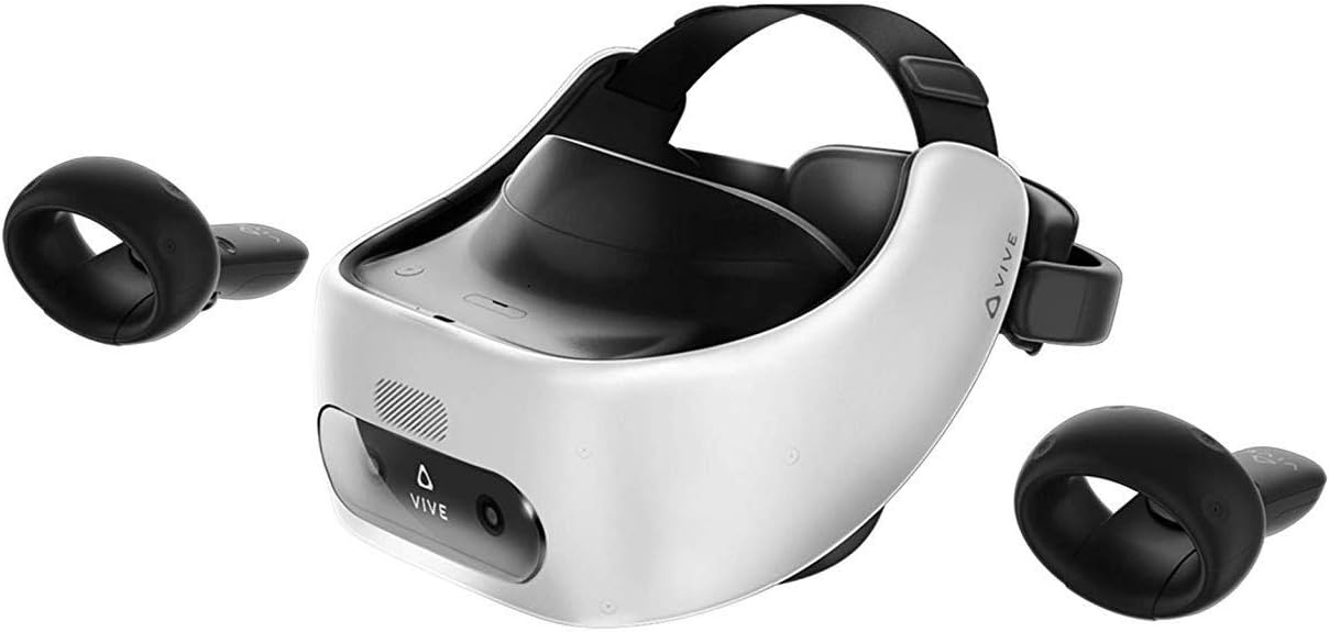 Vive Pro Focus Plus 6DOF VR Headset Bundle - Almond White with Controllers, Face Cushion, QC 3.0 Charger & USB Type-C Cable