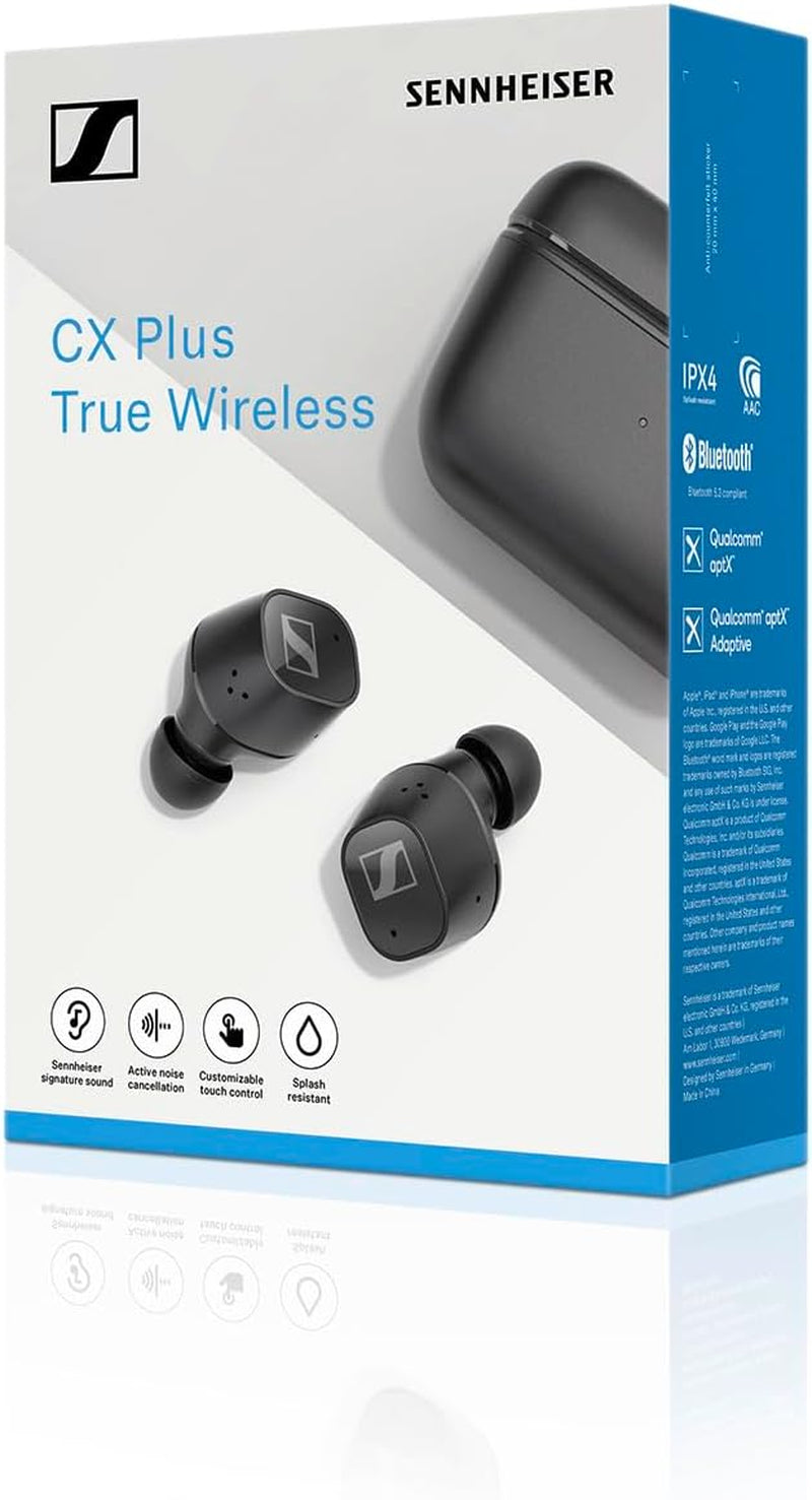 Sennheiser Auriculares CX plus True Wireless Intraaurales, Bluetooth Con Cancelación Activa De Ruido, Controles Táctiles Personalizables, IPX4 Y Batería De 24 Horas De Duración, Negro