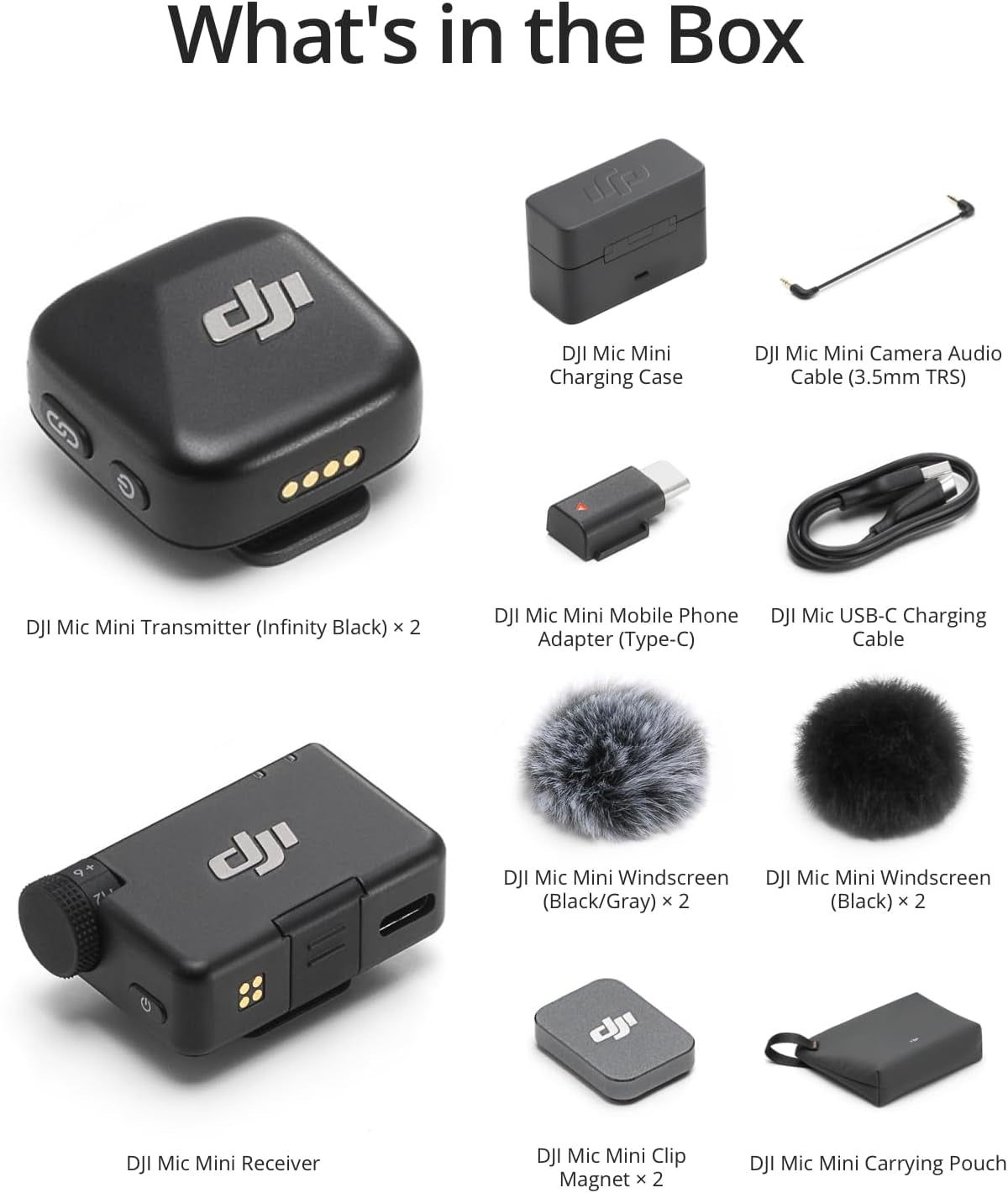 Mic Mini (2 TX + 1 RX + Charging Case) Wireless Lavalier Microphone, Ultralight, Noise Cancelling, up to 48-Hour Battery Life Bundle with 2 X Deco Gear Lapel Microphone and 5" EVA Case