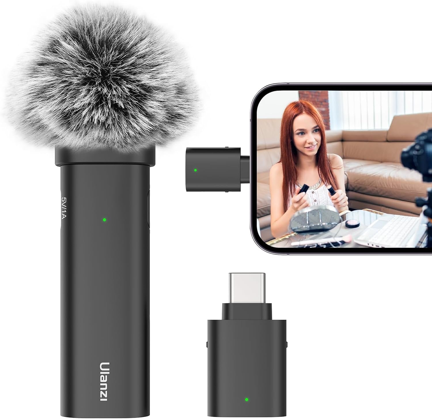 Wireless Lavalier Microphone for Smartphones, Plug-Play Mic with Charging Cable(Type-C Port) for Phone Video Recording Interview Youtubers Vloggers, 32.8Ft Transmission Range