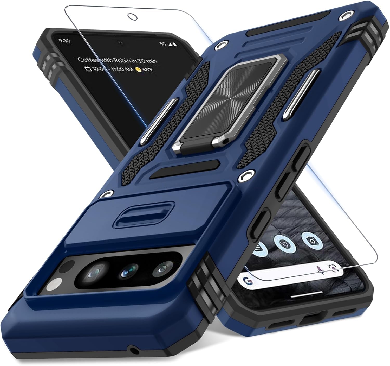 Case for Google Pixel 10/10 Pro with Slide Camera Cover+Screen Protector(1 Pack), Rotated Ring Kickstand Military Grade Shockproof Protective Cover-Green