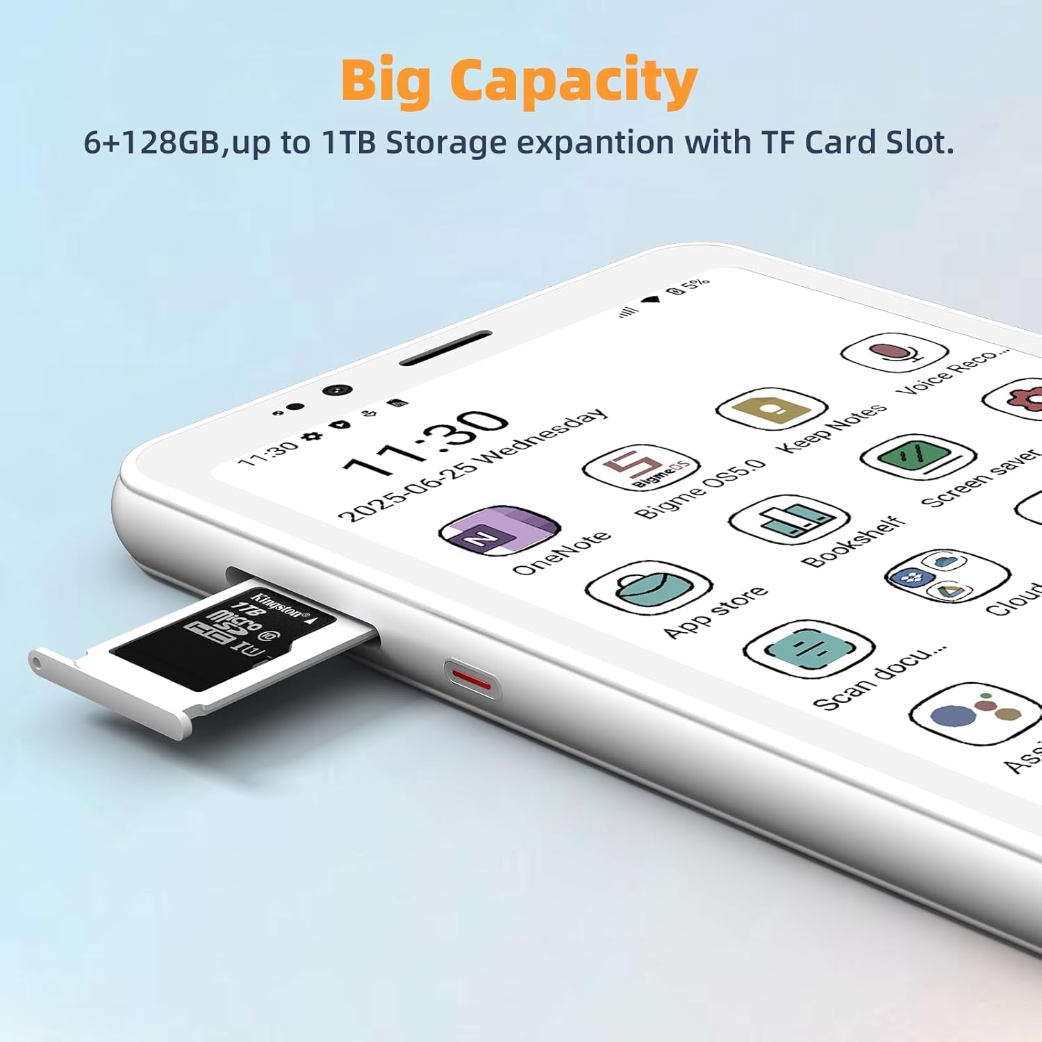 Hibreaks Color Epaper Smart Phone,3300Mah Battery, 8-Core Processor, 6GB+128GB, 5.84 Inch Mobile Phone, Dual Camera, White