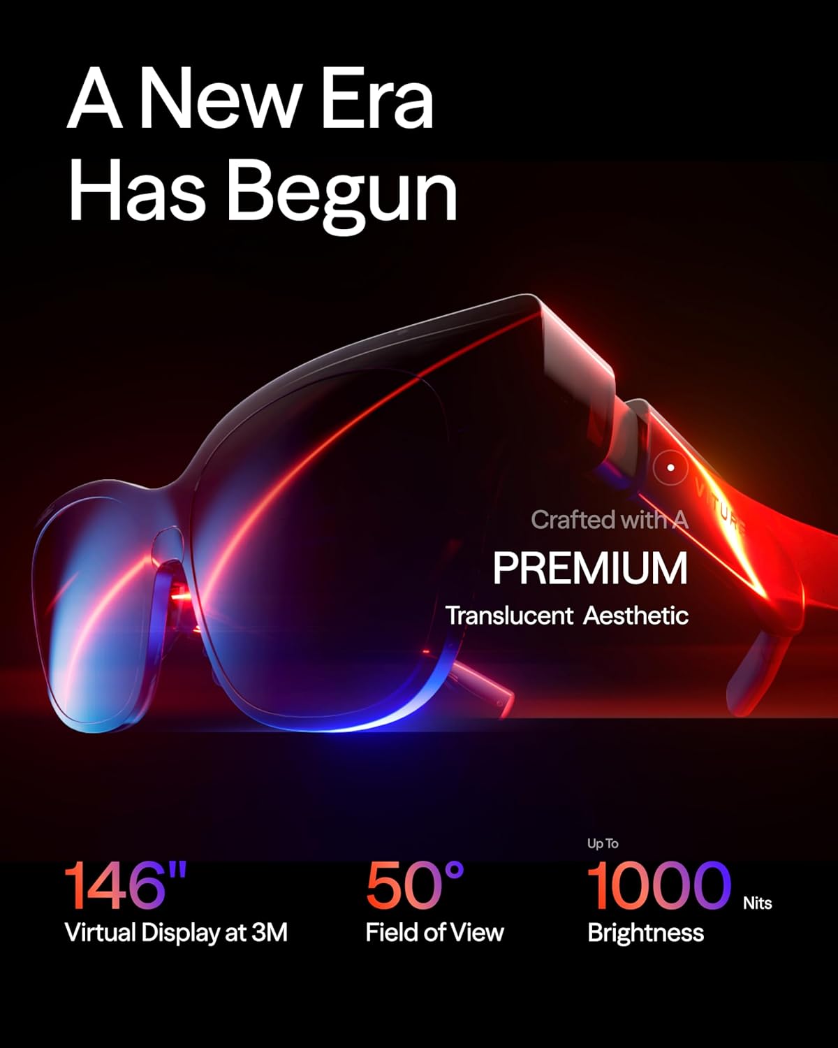 VITURE Lentes XR Luma – Pantalla Virtual 146" 1200P con Ajuste de Miopía (-6.0D) y Diseño Translúcido