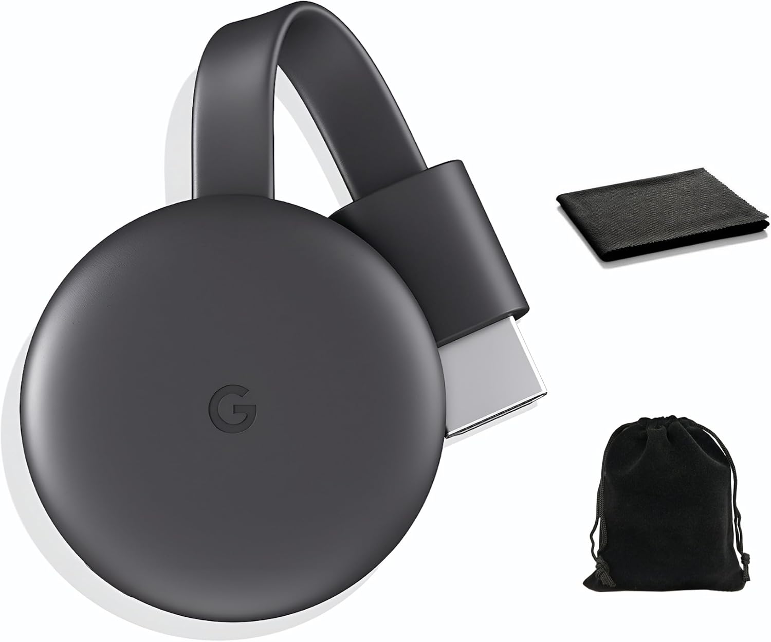 Chromecast - Dispositivo de transmisión con cable HDMI - Transmite programas, música, fotos y deportes desde tu teléfono a tu televisor, incluye funda y paño de limpieza (versión japonesa) - Compatible con EE. UU.