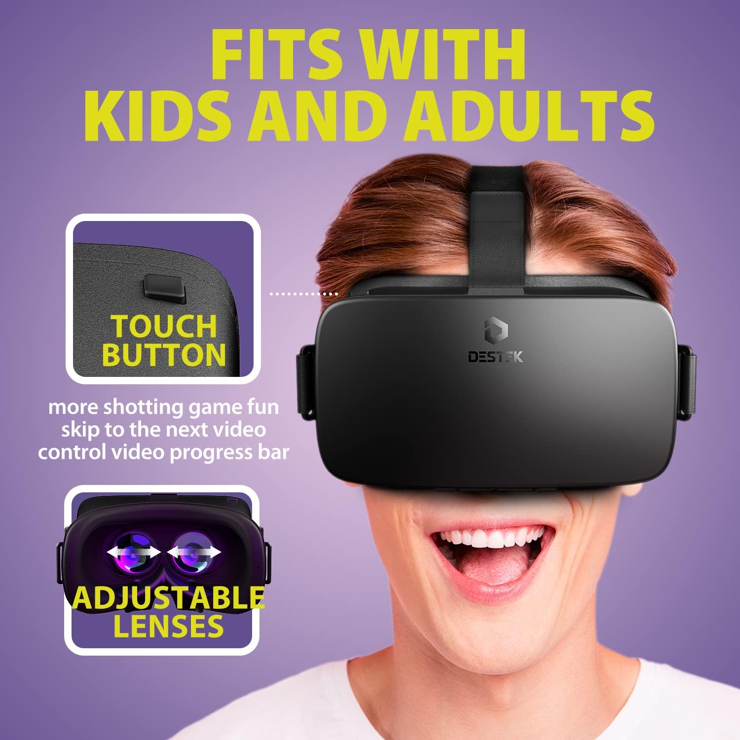 Gafas de realidad virtual V5 para teléfono con controlador, lentes HD con protección contra ojos azules, campo de visión de 110°, compatibles con iPhone 17/16/15/14/13/12/11, Samsung y Android - Negro