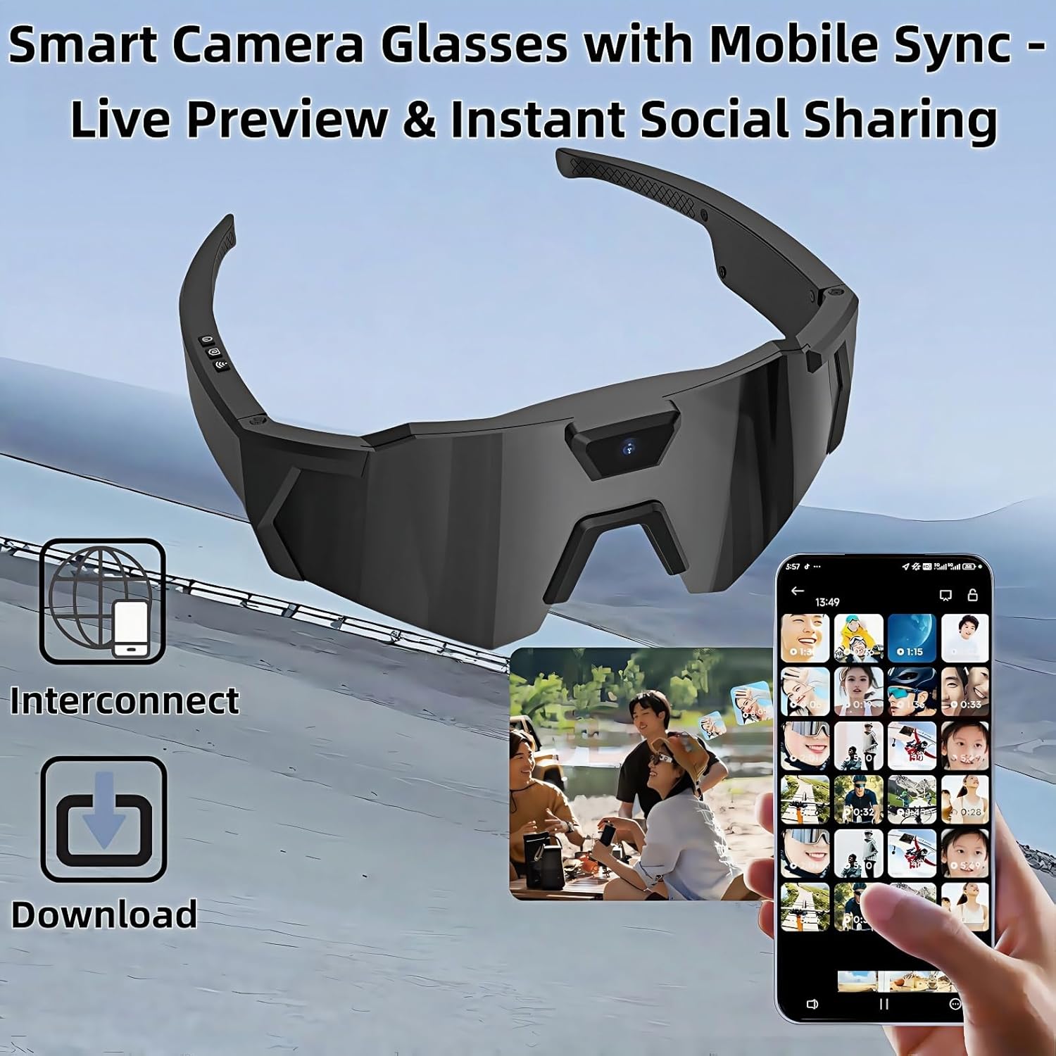 Lentes con cámara inteligente para deportes al aire libre, grabación de vídeo HD