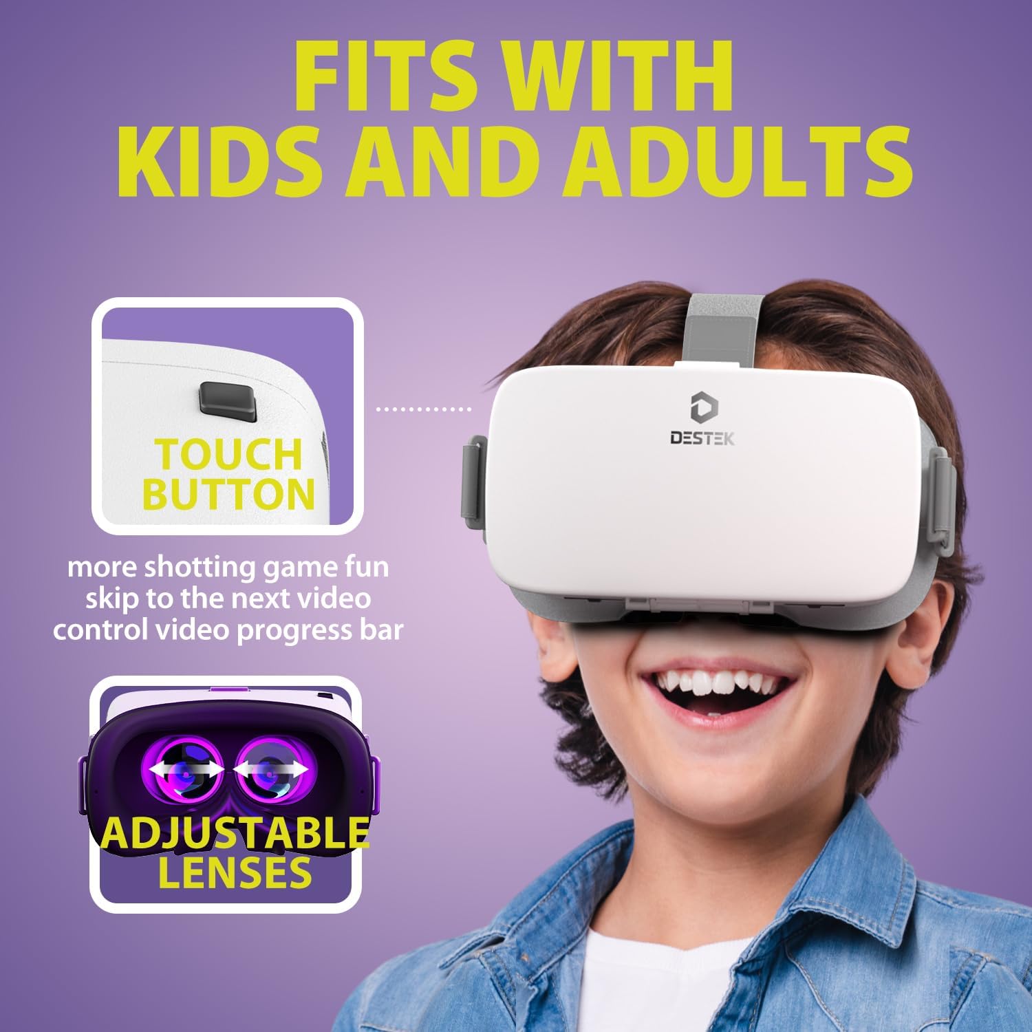 Gafas de realidad virtual V5 para teléfono con controlador, lentes HD con protección contra la luz azul, campo de visión de 110°, compatibles con iPhone 16/15/14/13/12/11, Samsung y Android - Blanco