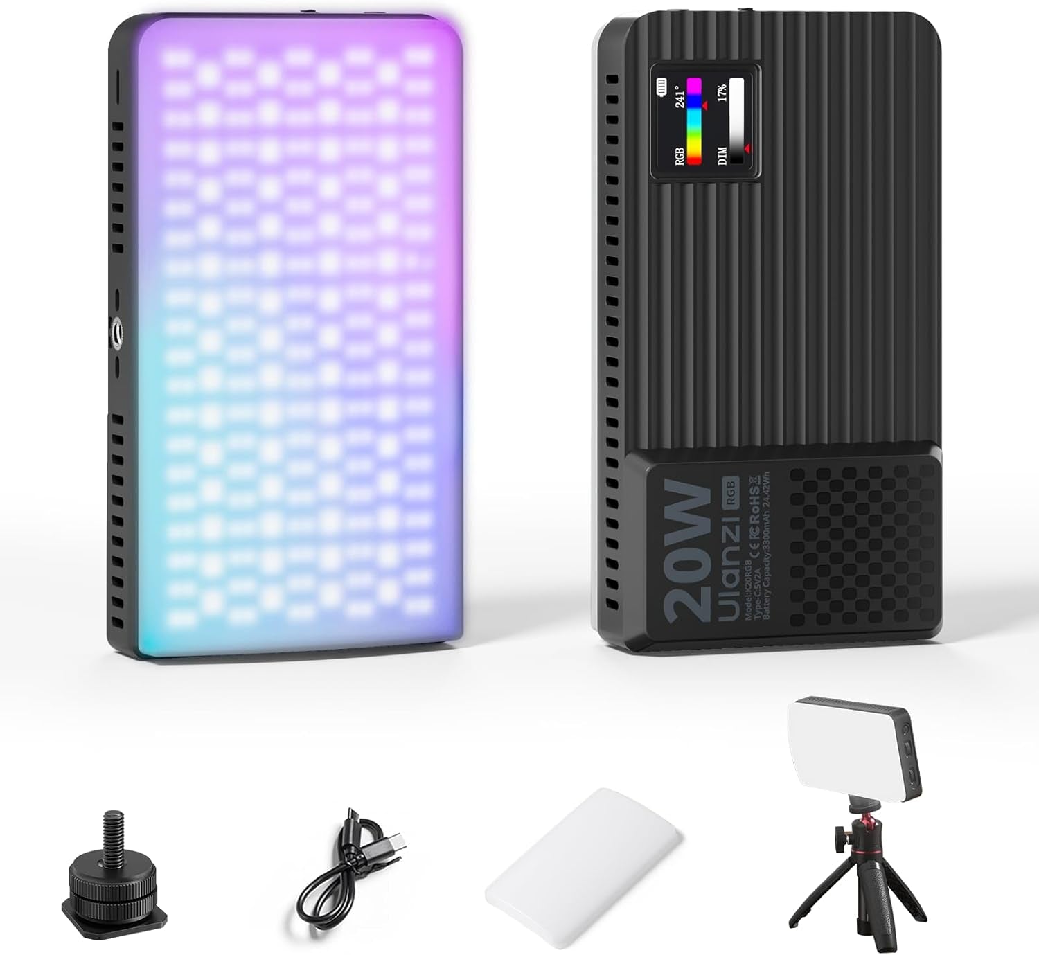K20 RGB Video Light, 20W LED Camera Light Panel for Photography, 1800-9000K CRI95+ 20 Effects, 3300Mah Rechargeable Portable Photo Video Lighting for DSLR Sony Canon Nikon Fuji Vlogging Tiktok