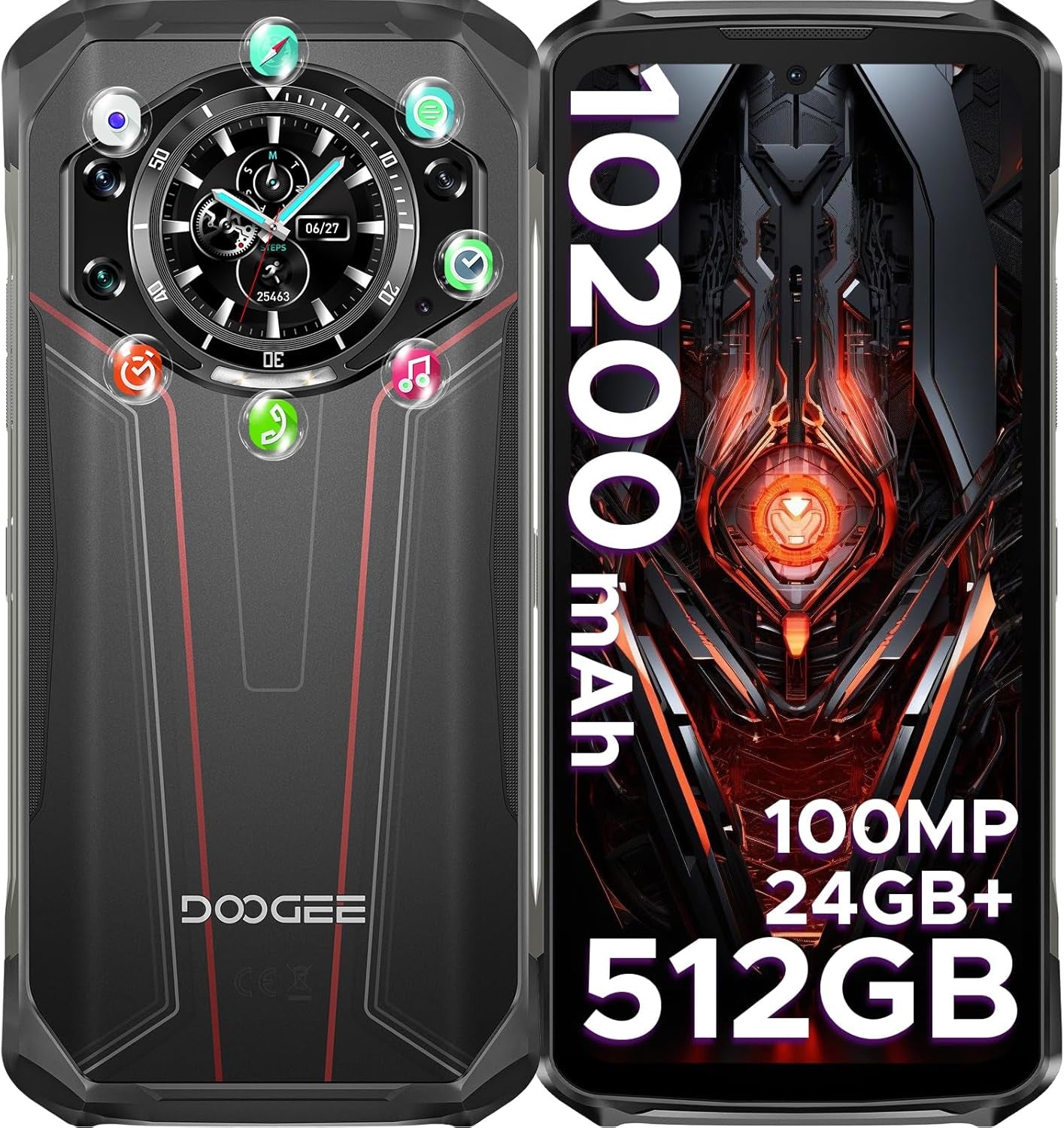 S119 (2025) Rugged Phone Unlocked,24Gb+512Gb/Tf 2TB Android 14 Rugged Smartphone with 1.32" Rear Screen,10200Mah Battery/33W,6.72" FHD+,100MP+20MP Night Vision,Nfc/Dual Unlock/3 Card Slot/Otg