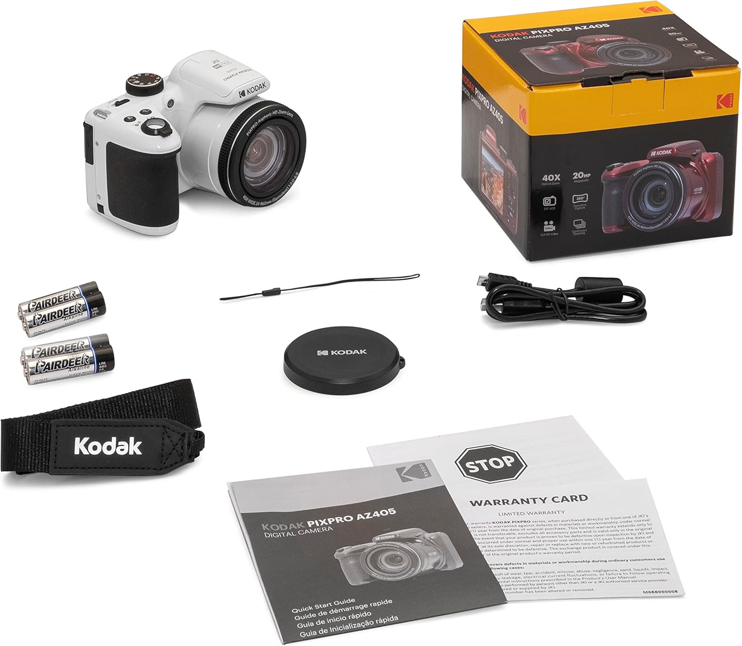 PIXPRO AZ405-WH 20MP Digital Camera 40X Optical Zoom 24Mm Wide Angle Lens Optical Image Stabilization 1080P Full HD Video 3" LCD Vlogging Camera (White), Full Frame