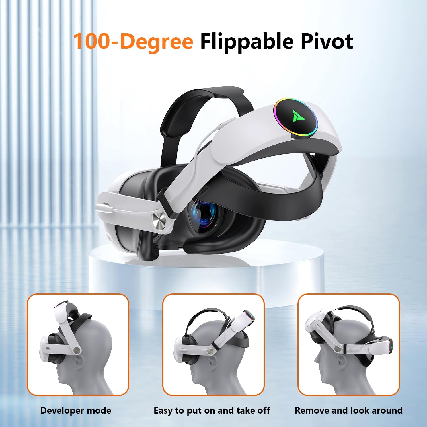 RGB VR Headset for Oculus/Meta Quest 3/3S Head Strap with 10000Mah Battery, Rechargeable Elite Strap Extend 4-6H Playtime and Adjustable for VR Headset Compatible with Quest 3/3S Accessories