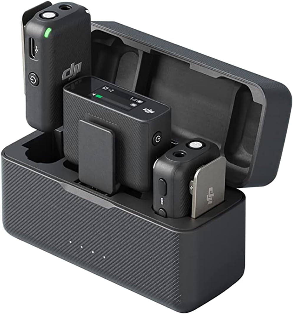 Mic (2 TX + 1 RX + Charging Case) Wireless Lavalier Microphone, 820 Ft. Range, 15-Hour Battery, Noise Cancellation for PC, Iphone, Andriod, Record Interview, Vlogs + Turnstile Lavalier Microphones