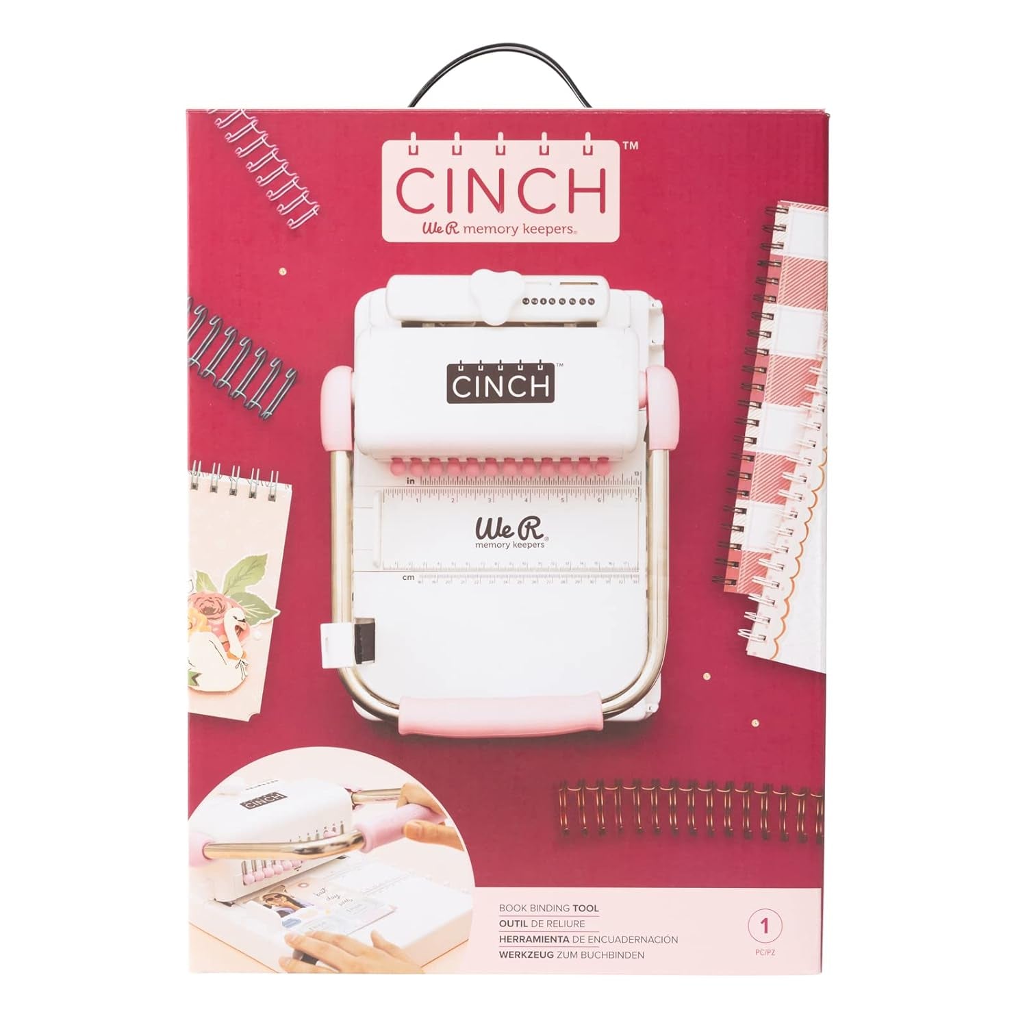 , Cinch Book Binding Machine 2, Pink/White, Easy to Use Design with Slide Ruler, Compatible with Wire or Spiral Coils, Make Professional Books, Notebooks, Calendars and More