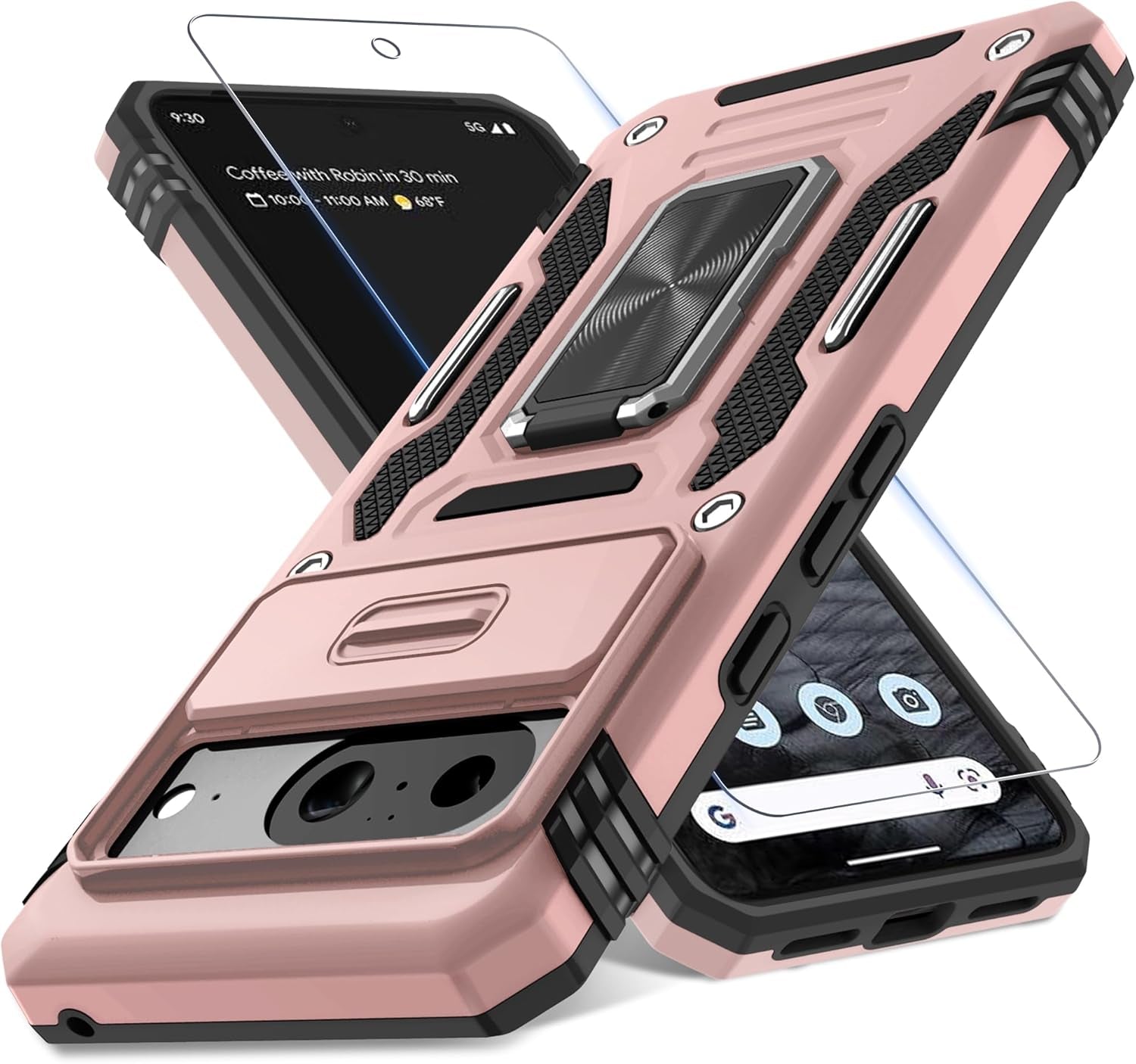 Case for Google Pixel 10/10 Pro with Slide Camera Cover+Screen Protector(1 Pack), Rotated Ring Kickstand Military Grade Shockproof Protective Cover-Green