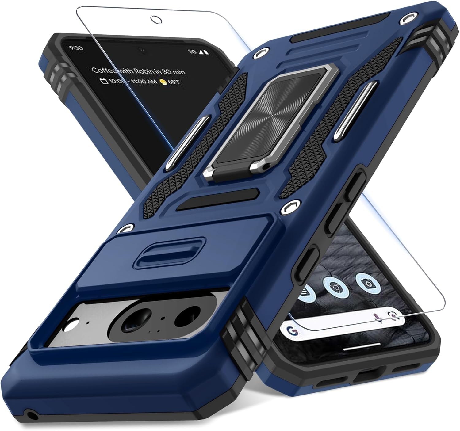 Case for Google Pixel 10/10 Pro with Slide Camera Cover+Screen Protector(1 Pack), Rotated Ring Kickstand Military Grade Shockproof Protective Cover-Green