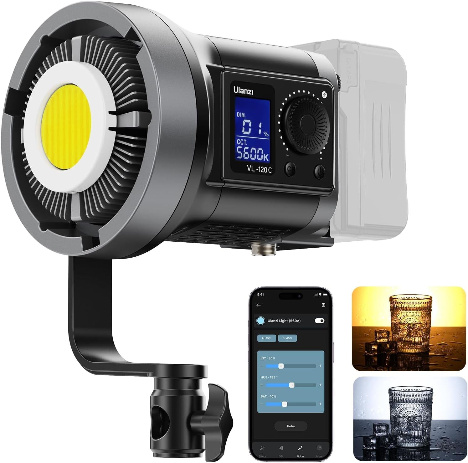V-Mount LED Video Light COB Continuous Output Lighting, 120W Bi Color 2700K-6500K COB Bowens Mount Photography Fill Light 20700Lux/1M 20 Preset Effects with APP Control Studio Light