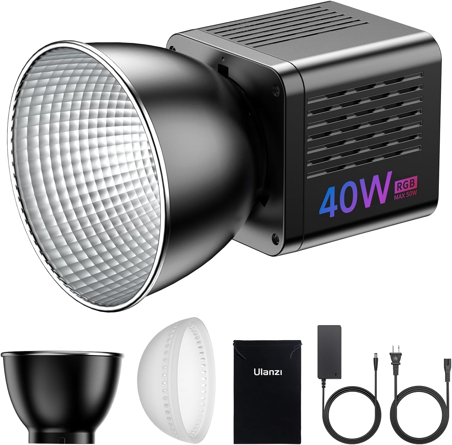 40W Pro RGB Portable LED Video Light W DC Power Adapter, 3400Mah Build-In Battery Metal Mini Adjustable Color Temperature COB Continuous Output Lighting Handheld Spotlight 2500K-6500K for Video