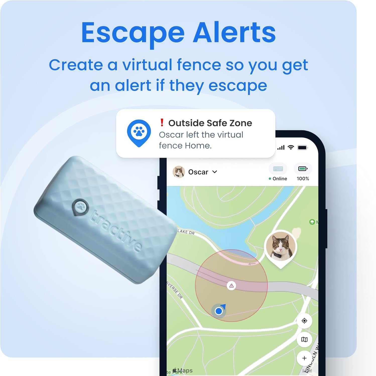 Smart Cat GPS Tracker | Real-Time Location & Wellness Monitoring for Cats 6.5 Lbs+ | Territory & Location History | up to 5-Day Battery | Breakaway Collar Included (Dark Blue)