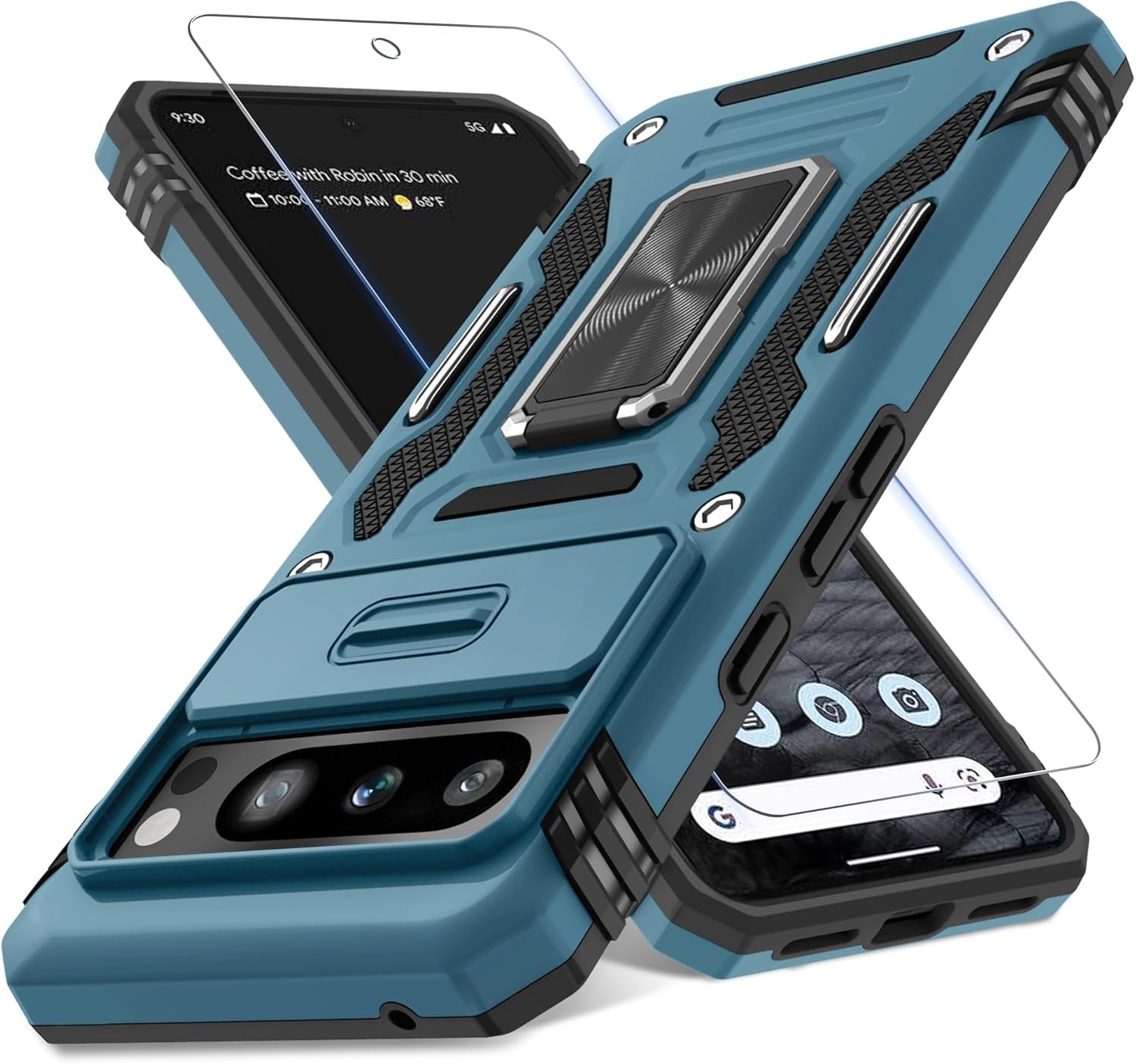 Case for Google Pixel 10/10 Pro with Slide Camera Cover+Screen Protector(1 Pack), Rotated Ring Kickstand Military Grade Shockproof Protective Cover-Green