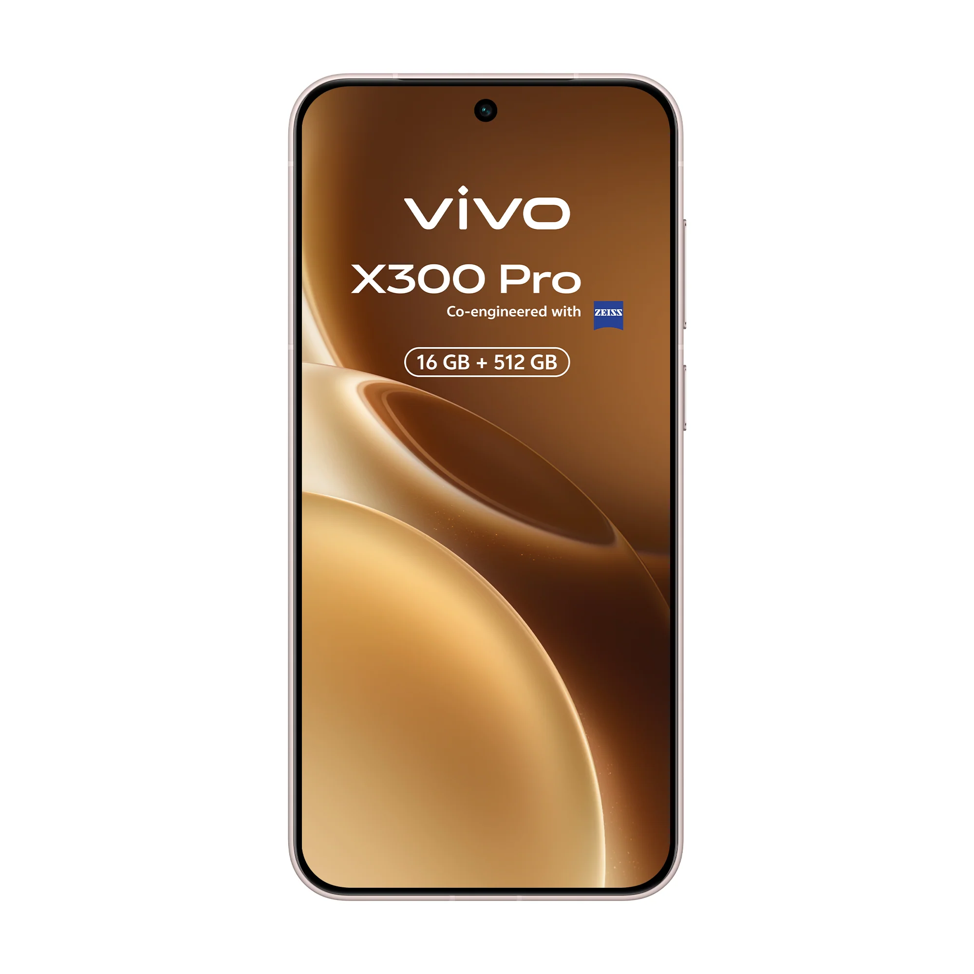 vivo X300 Pro crema: vista frontal de pantalla y marcos.