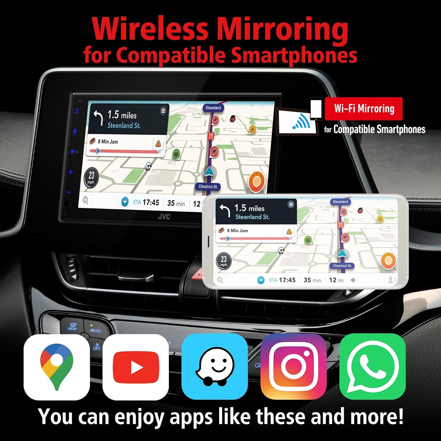 KW-M690BW 6.8" Capacitive Touchscreen Car Stereo – Wireless Apple Carplay & Android Auto, Bluetooth, USB Mirroring, 13-Band EQ