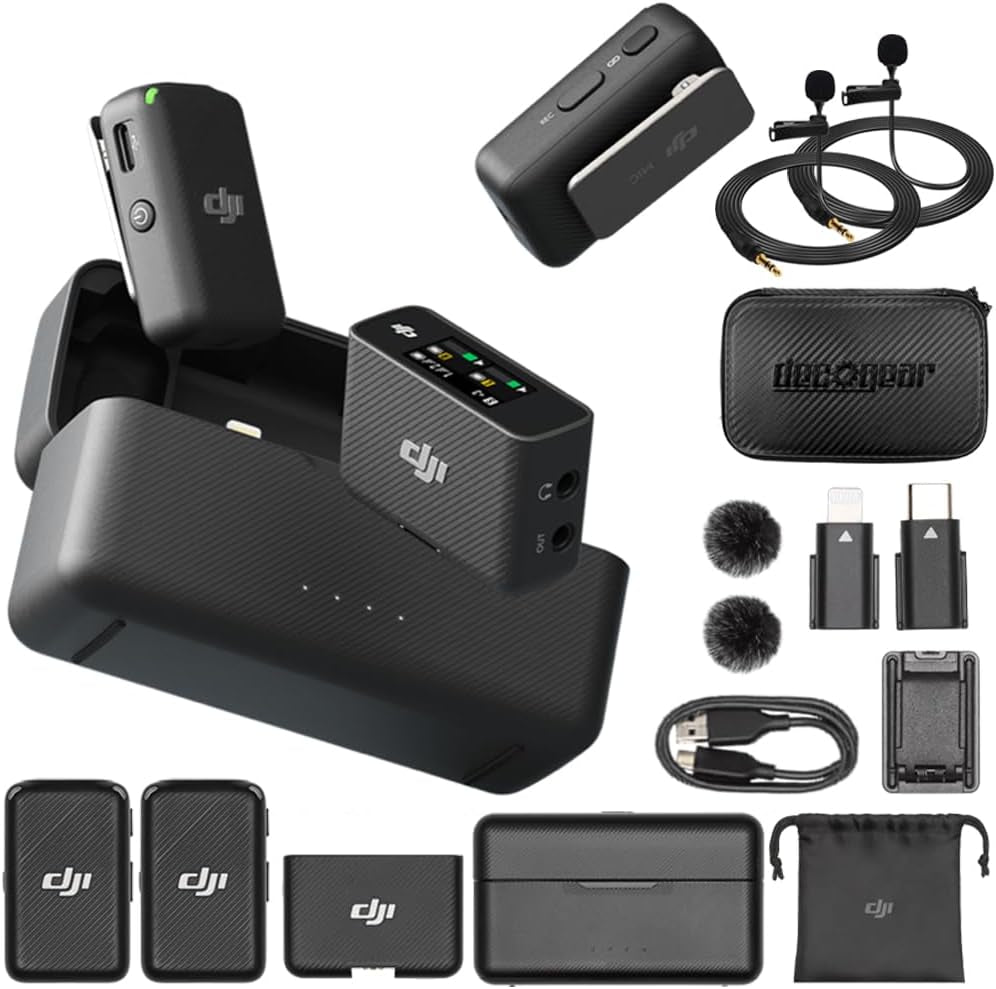 Mic Wireless Microphone System and Audio Recorder Bundle with Deco Gear 7" Hard Case + Clip-On Mini Lapel Microphone X2 & 1YR CPS Enhanced Protection Pack