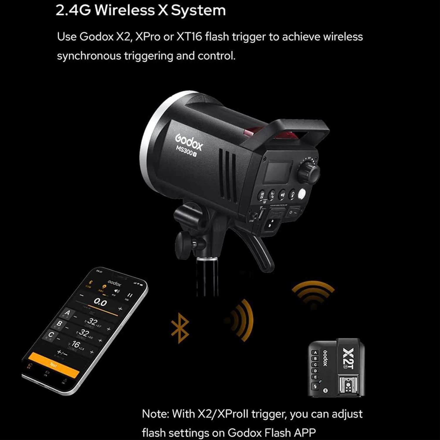 MS300V MS300-V Compact Studio Strobe Flash Light - 300W,GN58 0.1-1.8S Recycle Time,2.4G X System,Bowens Mount LED Modeling Lamp for Photographic Studio Portrait Shooting(Ms300 Upgraded Version)