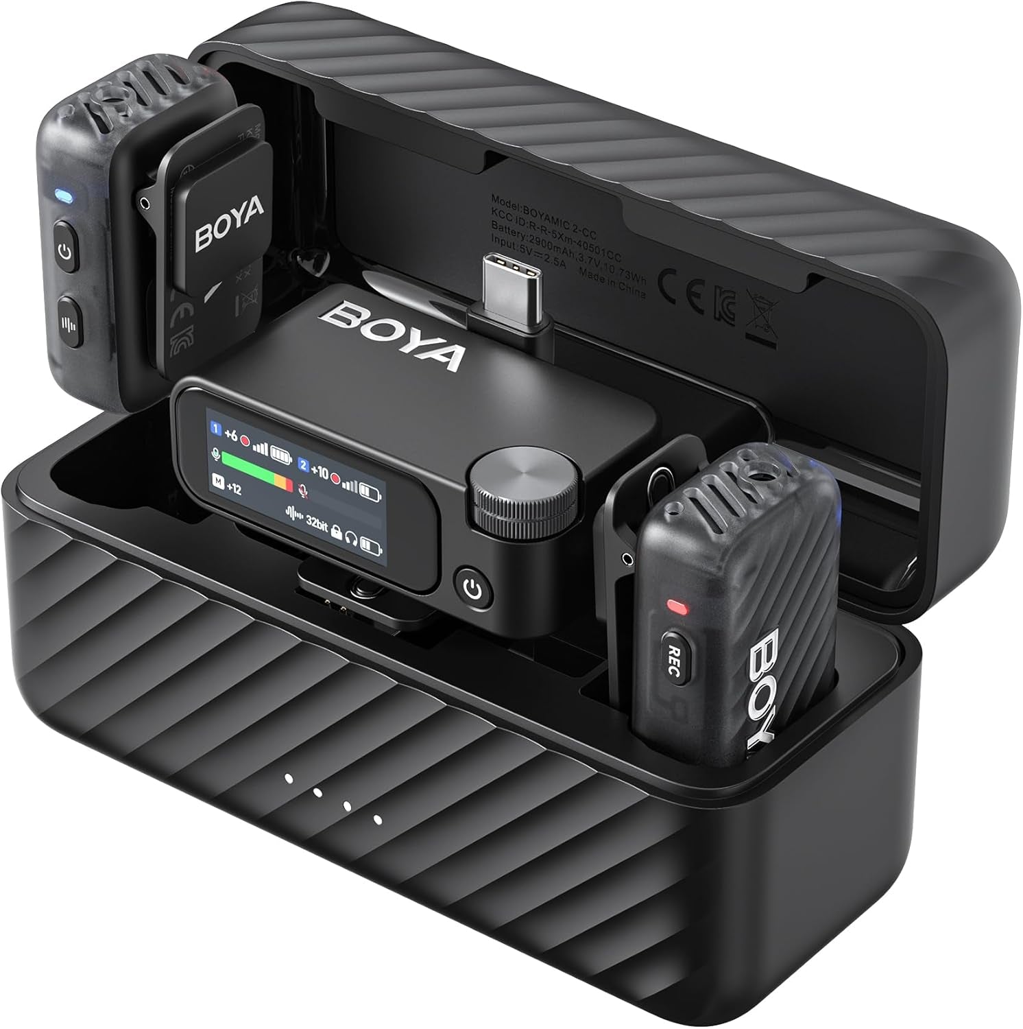 MIC 2 Wireless Microphones for Iphone 15-16/Android/Pc/Camera, AI Noise Cancellation, 32-Bit Float Internal Recording, AMOLED Touchscreen, 984Ft 54H Battery with Charging Case(With Clip Mic)