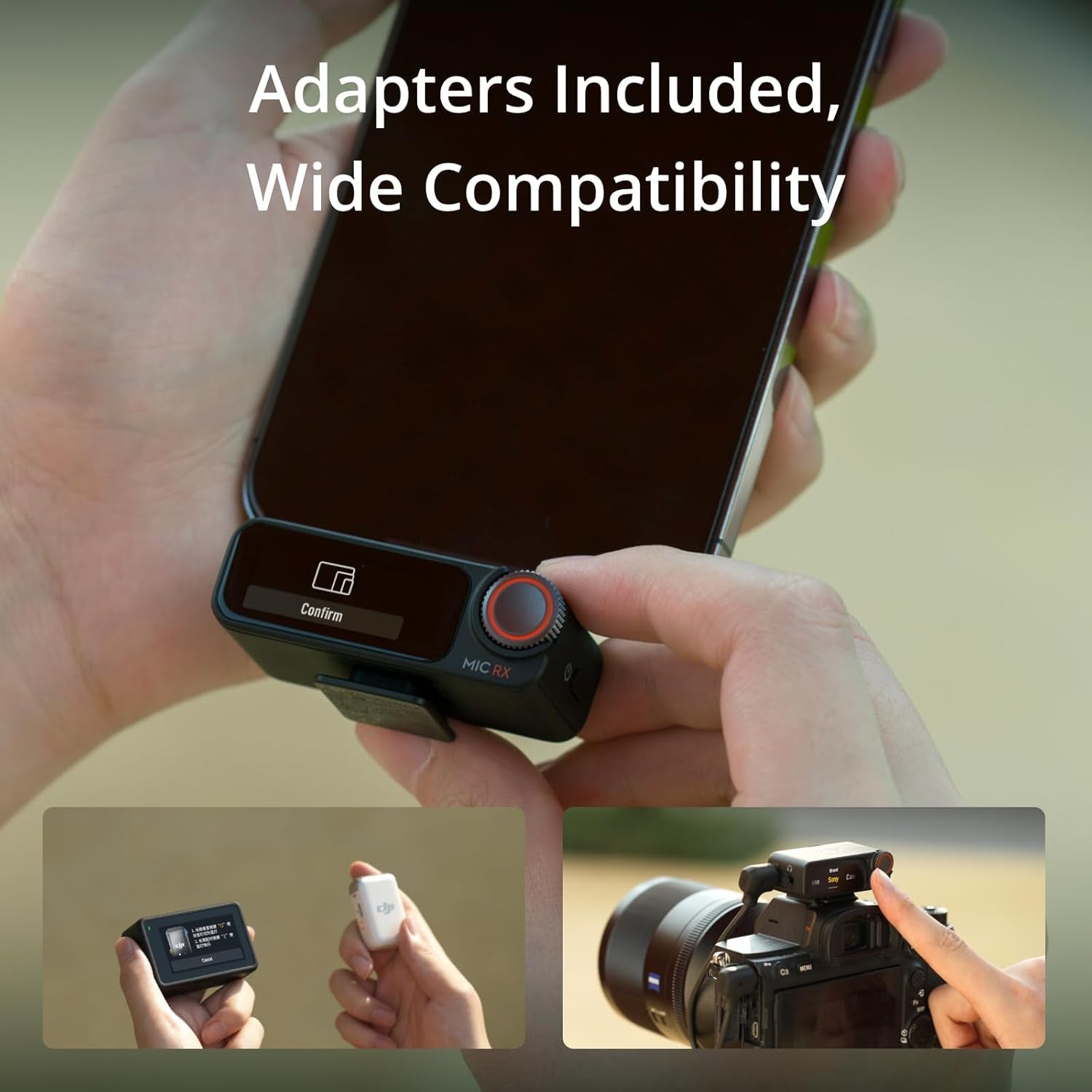 Mic 2 (1 TX + 1 RX), Wireless Microphone with Intelligent Noise Cancelling, 32-Bit Float Internal Recording, Optimized Sound, 250M (820 Ft.) Range, Microphone for Iphone, Android, Camera, Vlogs