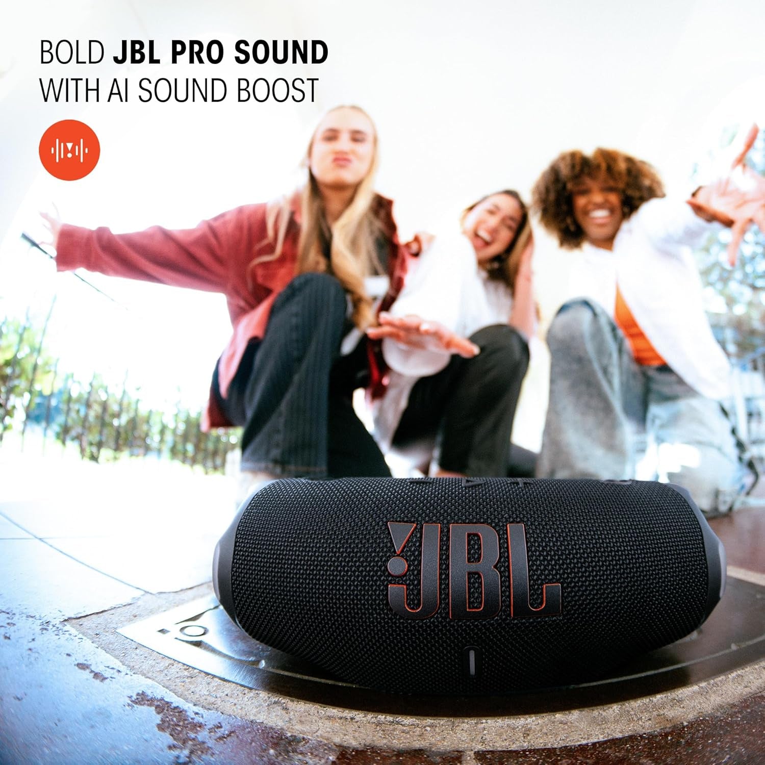 Charge 6 - Portable Waterproof & Drop-Proof Bluetooth Speaker, Bold  Pro Sound with AI Sound Boost, 28Hrs of Playtime, Built-In Powerbank & Comes with a Sturdy/Removable Carrying Strap (Black)