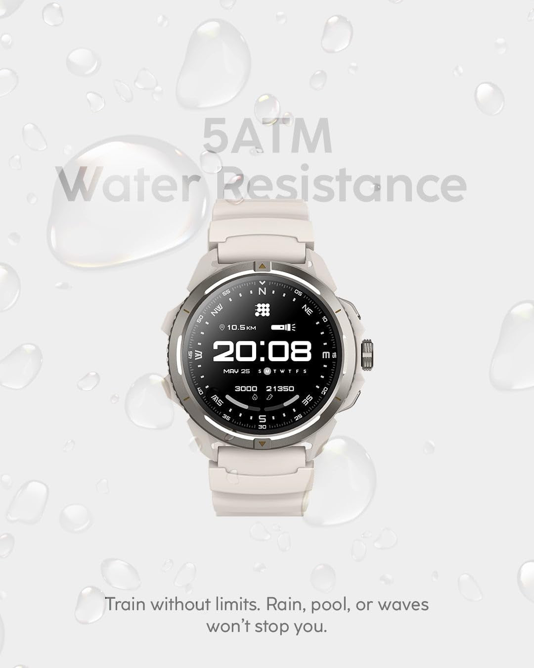 Terra Rugged Smartwatch with Dual-Band GPS, 1.48” AMOLED Display, Offline Maps, VITA AI, AI Coach, Readiness Score, 5ATM, 14-Day Battery – Desert Sand