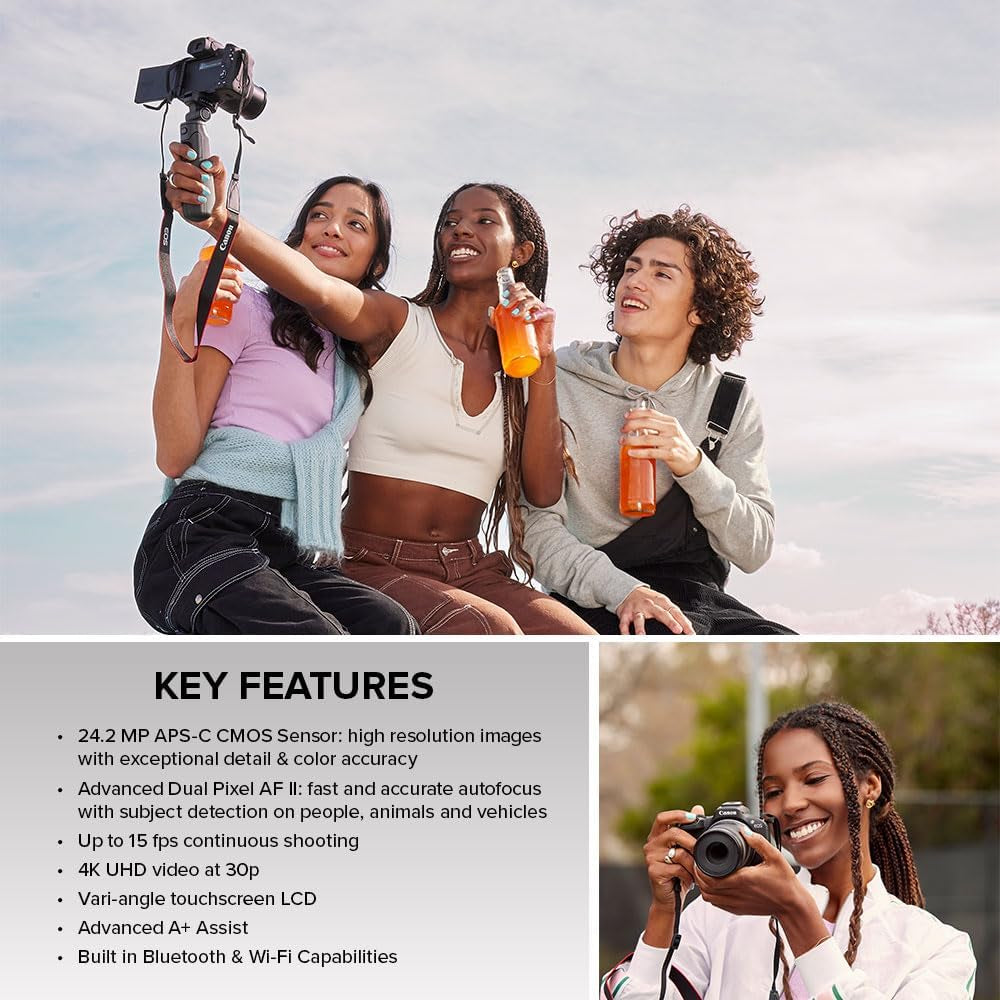 EOS R50 Mirrorless Vlogging Camera (Body Only/Black), RF Mount, 24.2 MP, 4K Video, DIGIC X Image Processor, Subject Detection & Tracking, Compact, Smartphone Connection, Content Creator