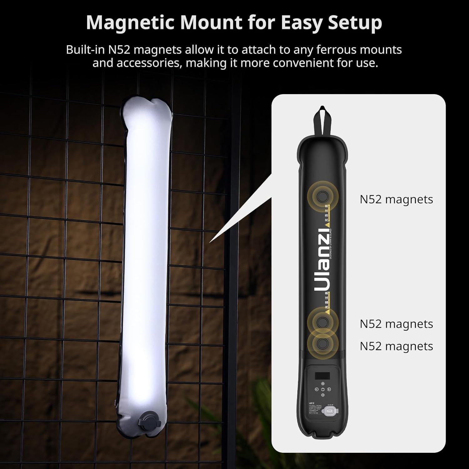UA12 Bi-Color Inflatable Tube Light, Foldable LED Video Light for Photography, 2700K-6500K, 12W 2500Mah Rechargeable Photography Light Bar 1/4" Mount LED Lighting Wand Stick for Video Shooting