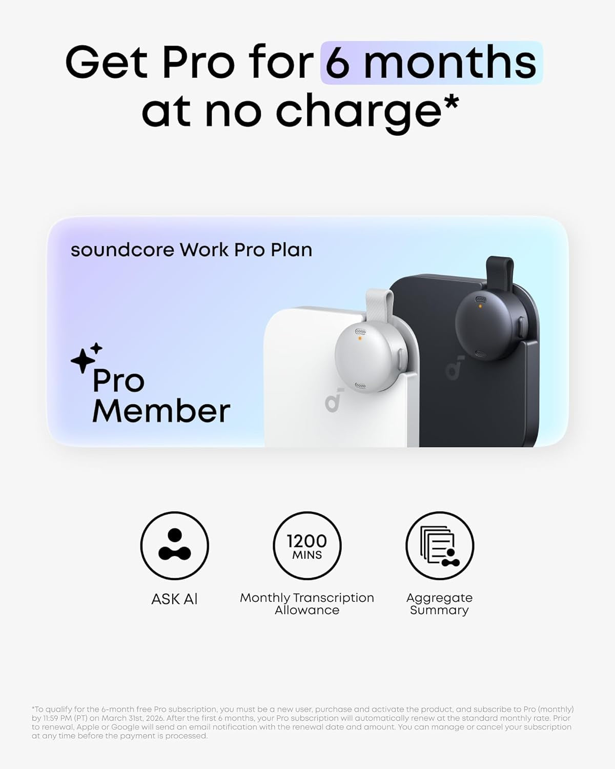Work by , Portable AI Voice Recorder, AI Note Taker, AI Transcription & Summarization, 6-Month Pro at No Charge, Cross-Meeting Summary, Mfi Certified, Privacy Protection
