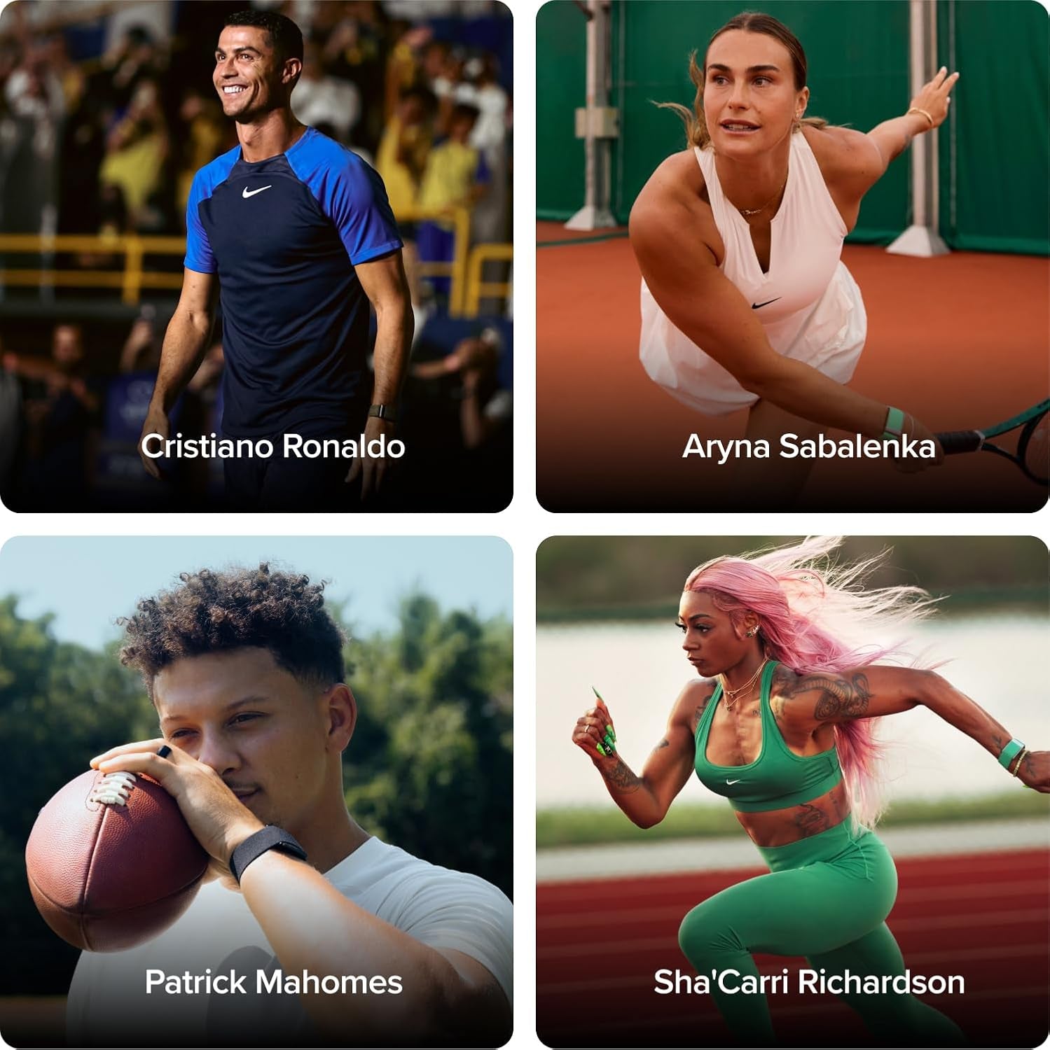 Atletas elite: Ronaldo, Sabalenka, Mahomes y Richardson con WHOOP.