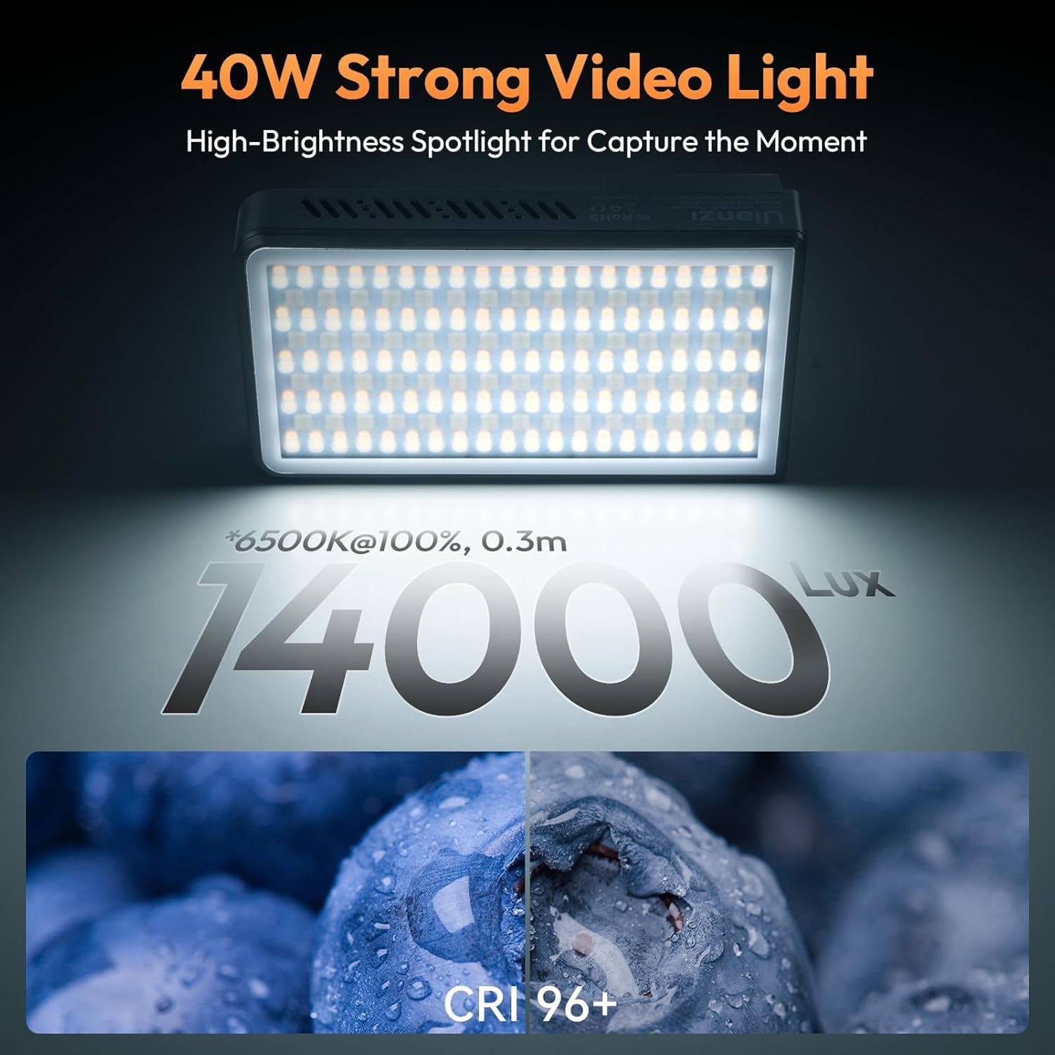 40W Bi-Color Portable Video Light, 5000Mah Rechargeable LED Camera Light, Battery, 8 Scene Modes, 2700-6500K Mini Studio Lighting for Youtube, Vlogging, Live Streaming, Photography
