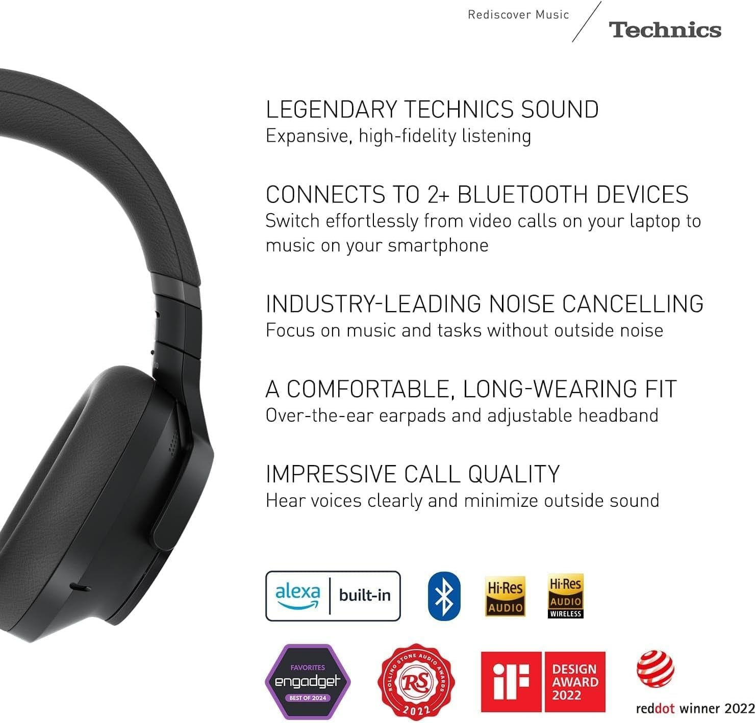 '- Wireless Noise Cancelling Over-Ear Headphones with 2 Device Multipoint Connectivity - EAH-A800-K Black