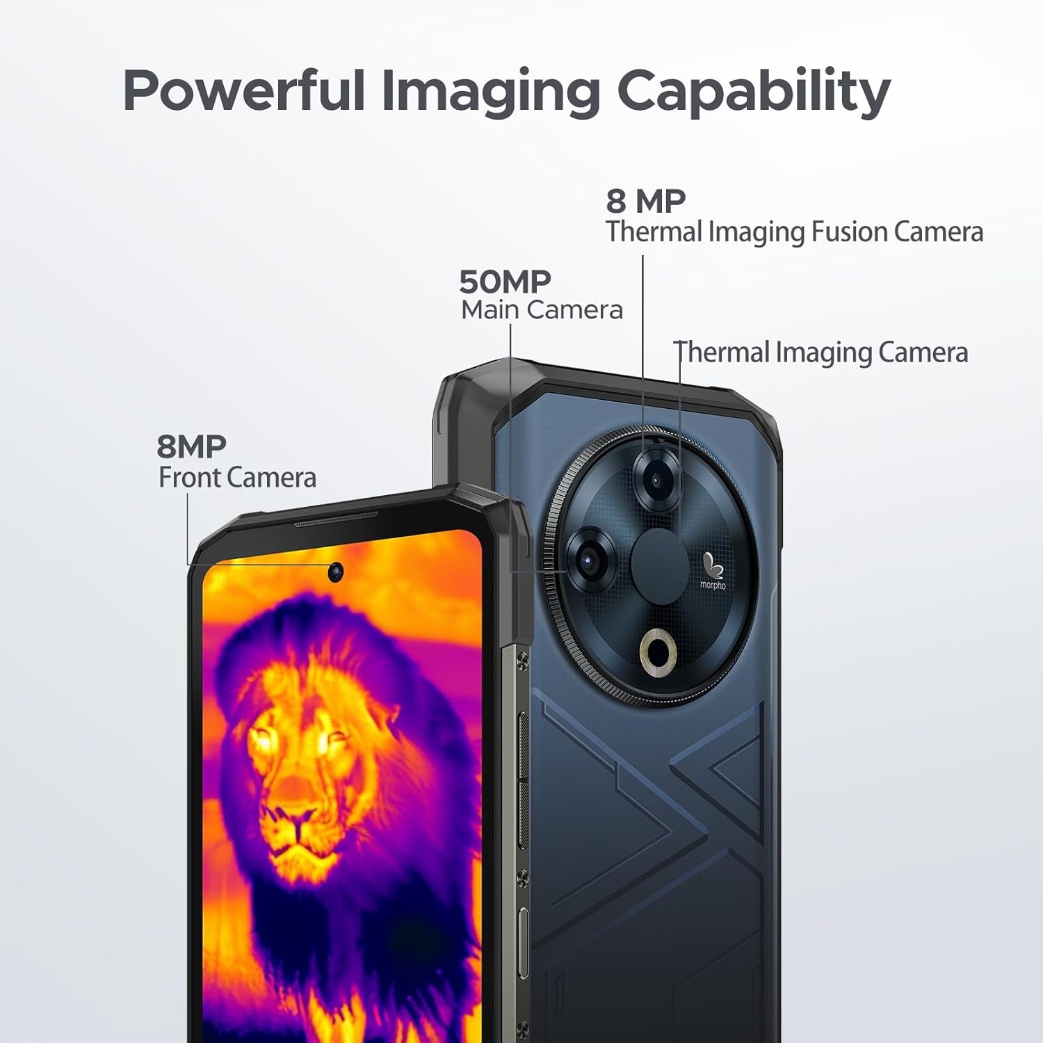 Fire 6 Rugged Phone with Thermal Image Camera,10400Mah,16Gb+256Gb Android 14 Cell Phone Unlocked,50Mp AI Camera,6.56" HD+IPS Display Rugged Smartphone,Ip68 Waterproof Phone,Face Unlock/Otg