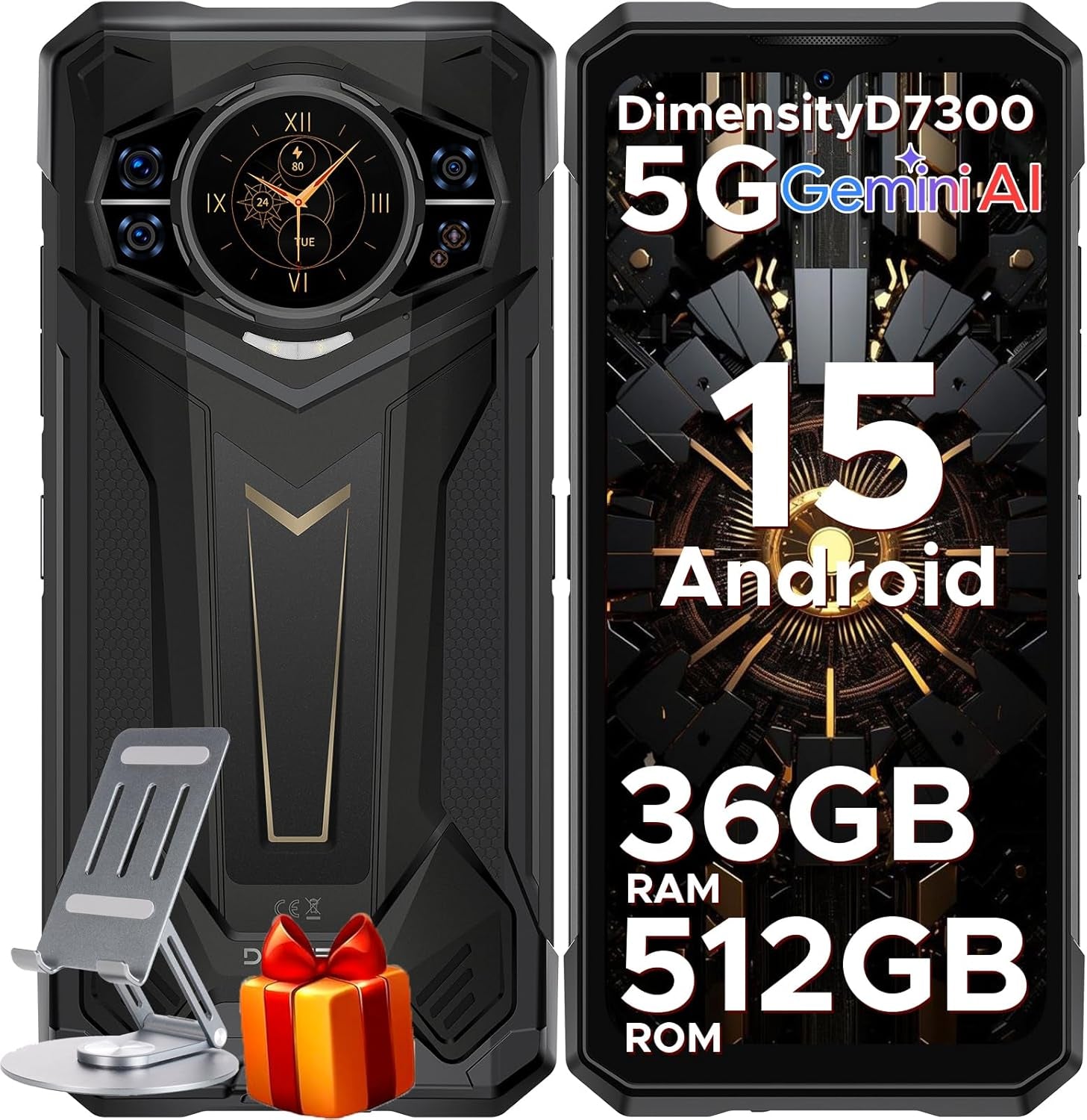 S200 plus 5G Rugged Phone with Gemini Ai,4Nm D7300 CPU,36(16+20) GB+512GB Android 15 Rugged Cell Phone with 1.32" Amoled Screen,10100Mah/33W,100Mp Camera Rugged Smartphone,6.72" Fhd/120Hz,Otg