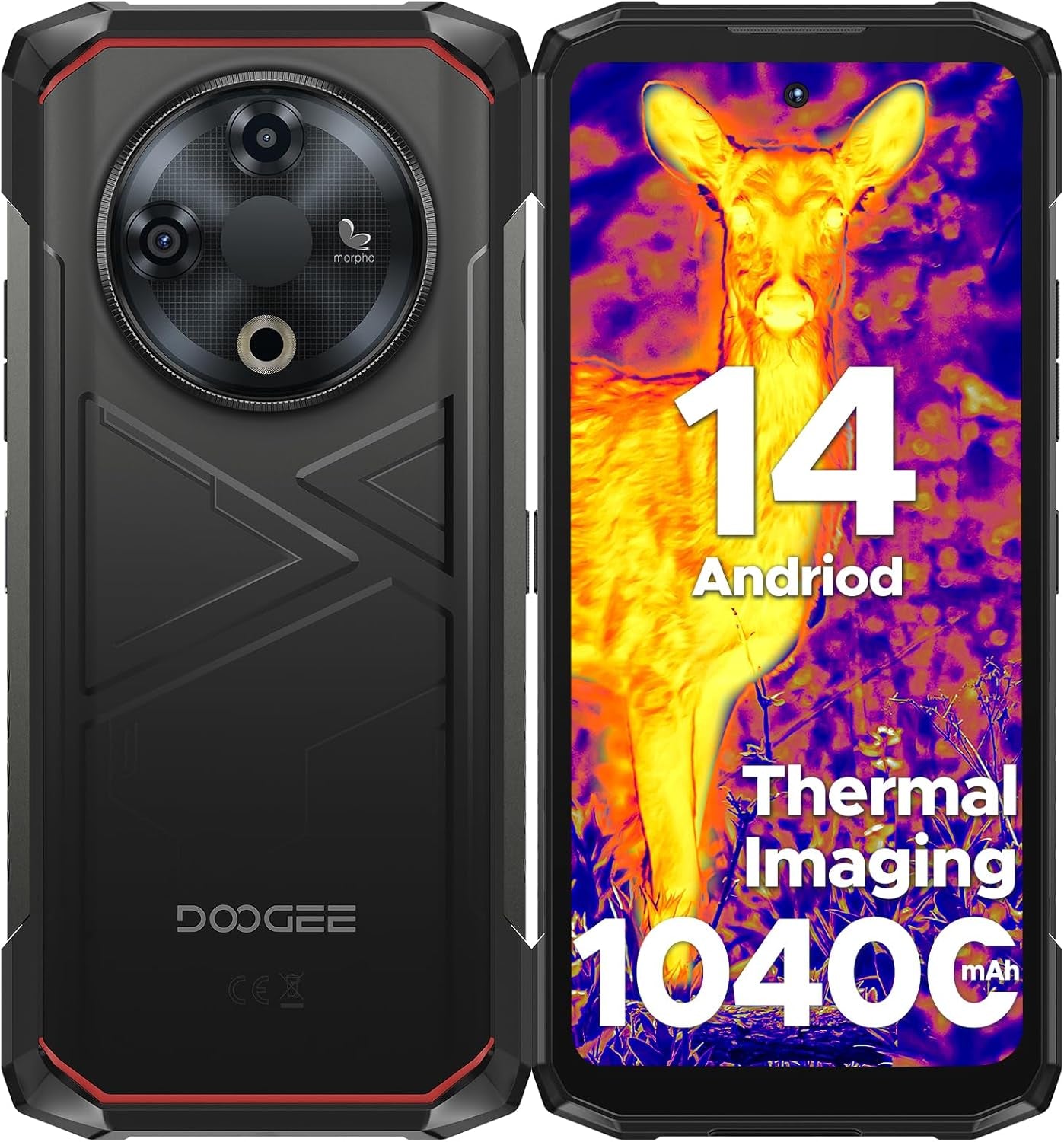 Fire 6 Rugged Phone with Thermal Image Camera,10400Mah,16Gb+256Gb Android 14 Cell Phone Unlocked,50Mp AI Camera,6.56" HD+IPS Display Rugged Smartphone,Ip68 Waterproof Phone,Face Unlock/Otg