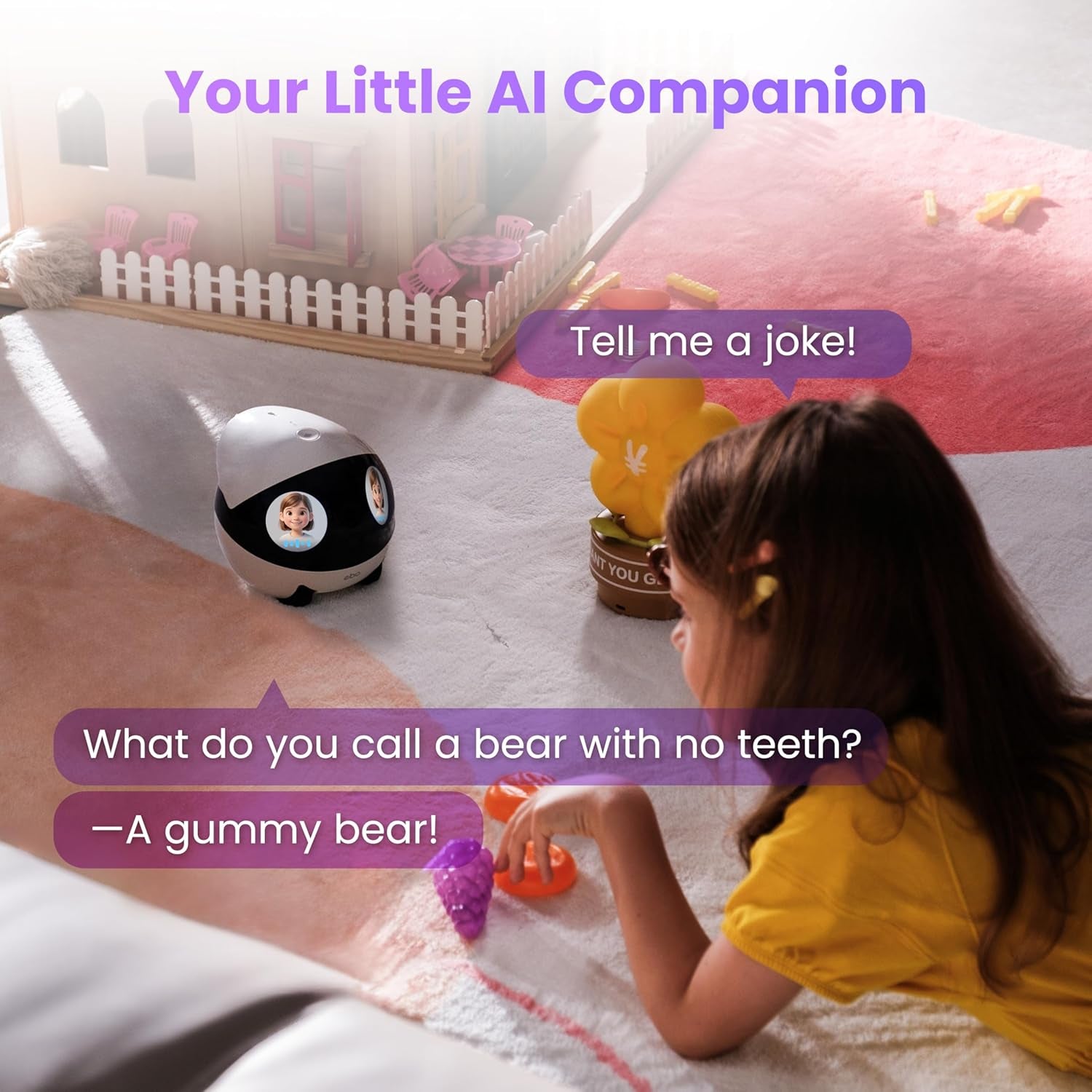 Air 2 plus Familybot 3K Home Camera Robot: Indoor Camera, Movable Robot Companion, 2-Way Video, AI Chat Mode, Auto-Recharge, Long Battery Life, Custom Facial Image, Night Vision
